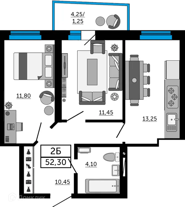 Планировка 2 комн. в ЖК Донской Арбат 2