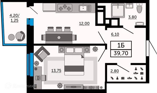 Планировка 1 комн. в ЖК Донской Арбат 2