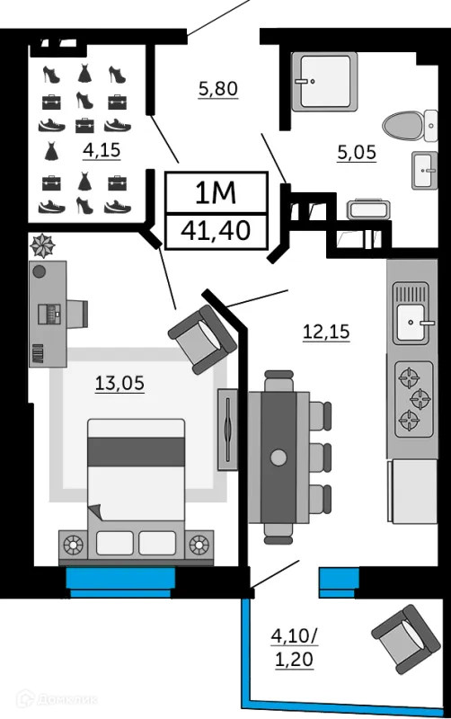 Планировка 1 комн. в ЖК Донской Арбат 2