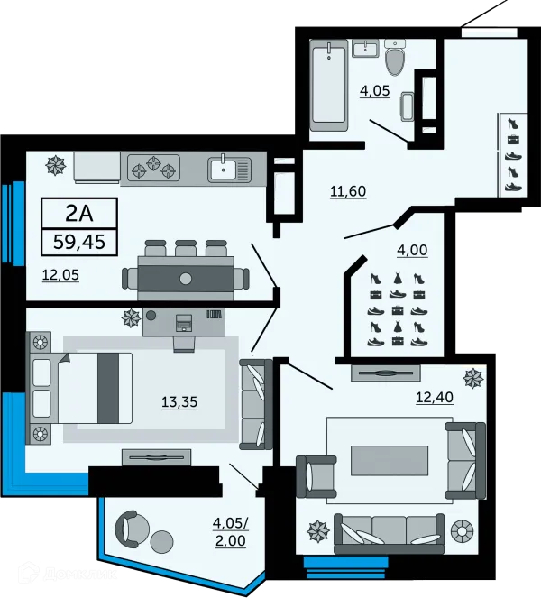 Планировка 2 комн. в ЖК Донской Арбат 2