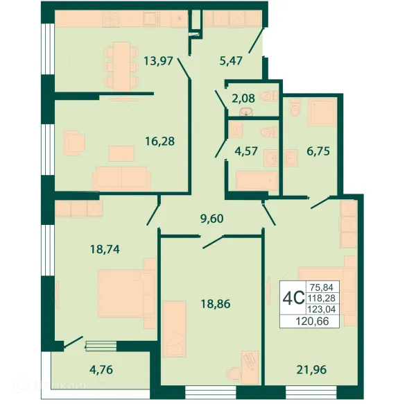 Планировка 3 комн. в ЖК "Северный бульвар"