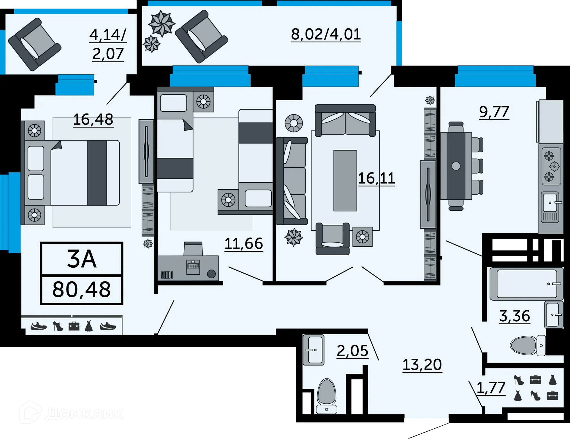 Планировка 3-комнатной квартиры 81.5 м² в ЖК "FOUR PREMIERS" (Фо Премьерс), г. Ростов-на-Дону — фото 1