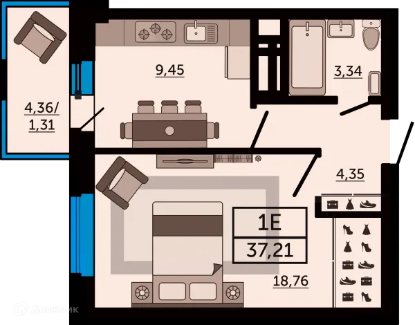 Планировка 1 комн. в ЖК "FOUR PREMIERS" (Фо Премьерс)