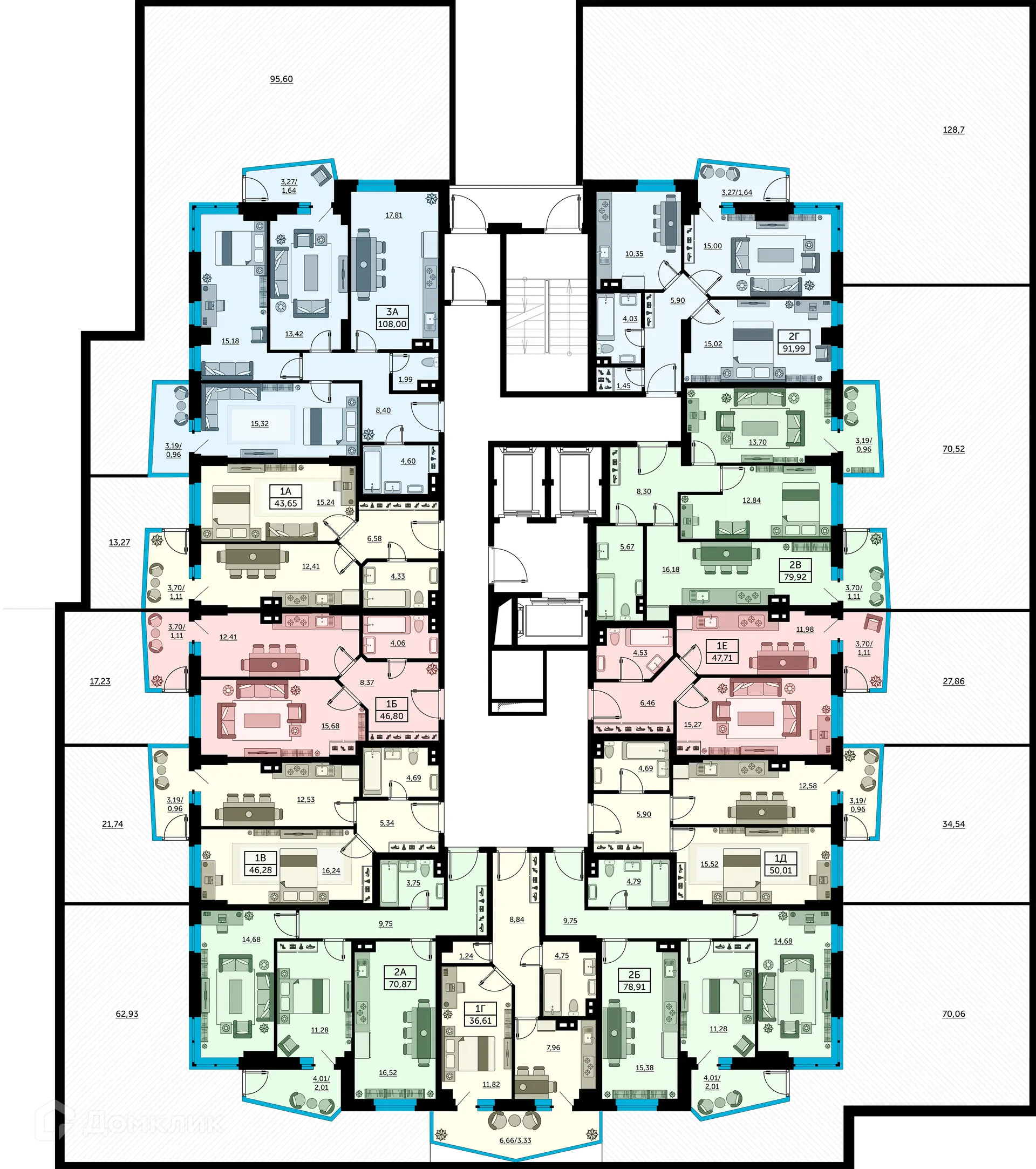 Планировка 2-комнатной квартиры 92.7 м² в ЖК Сердце Ростова 2, г. Ростов-на-Дону — фото 3