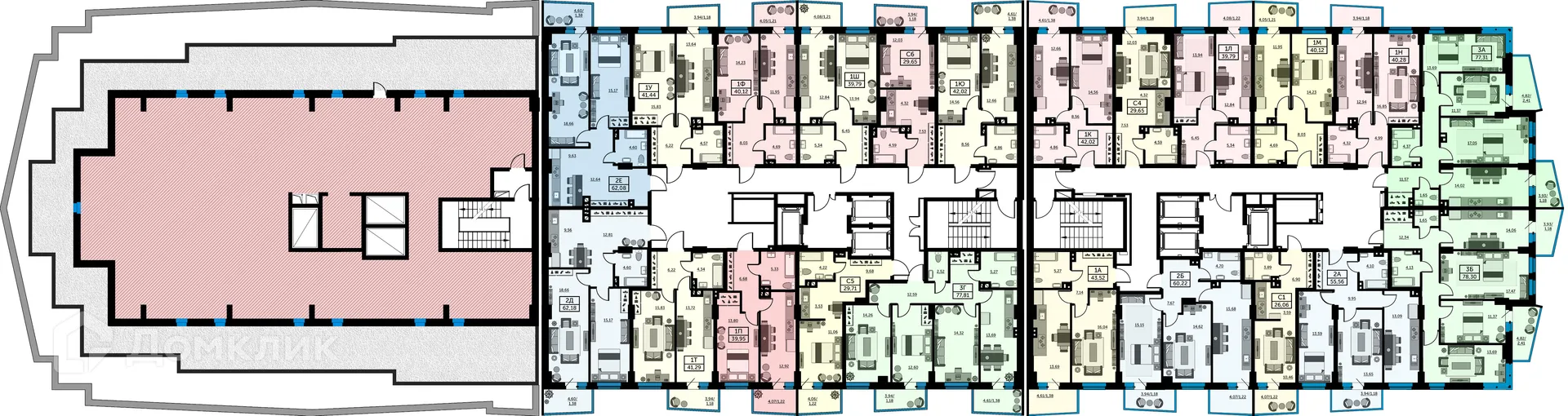 Планировка 2-комнатной квартиры 63.1 м² в ЖК Сердце Ростова 2, г. Ростов-на-Дону — фото 2