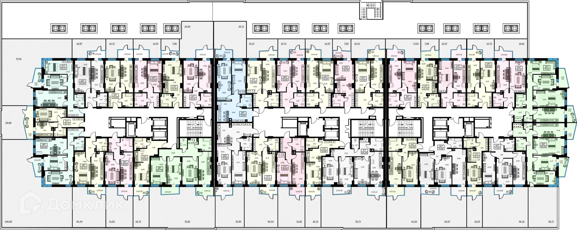 Планировка 2-комнатной квартиры 72.8 м² в ЖК Сердце Ростова 2, г. Ростов-на-Дону — фото 3