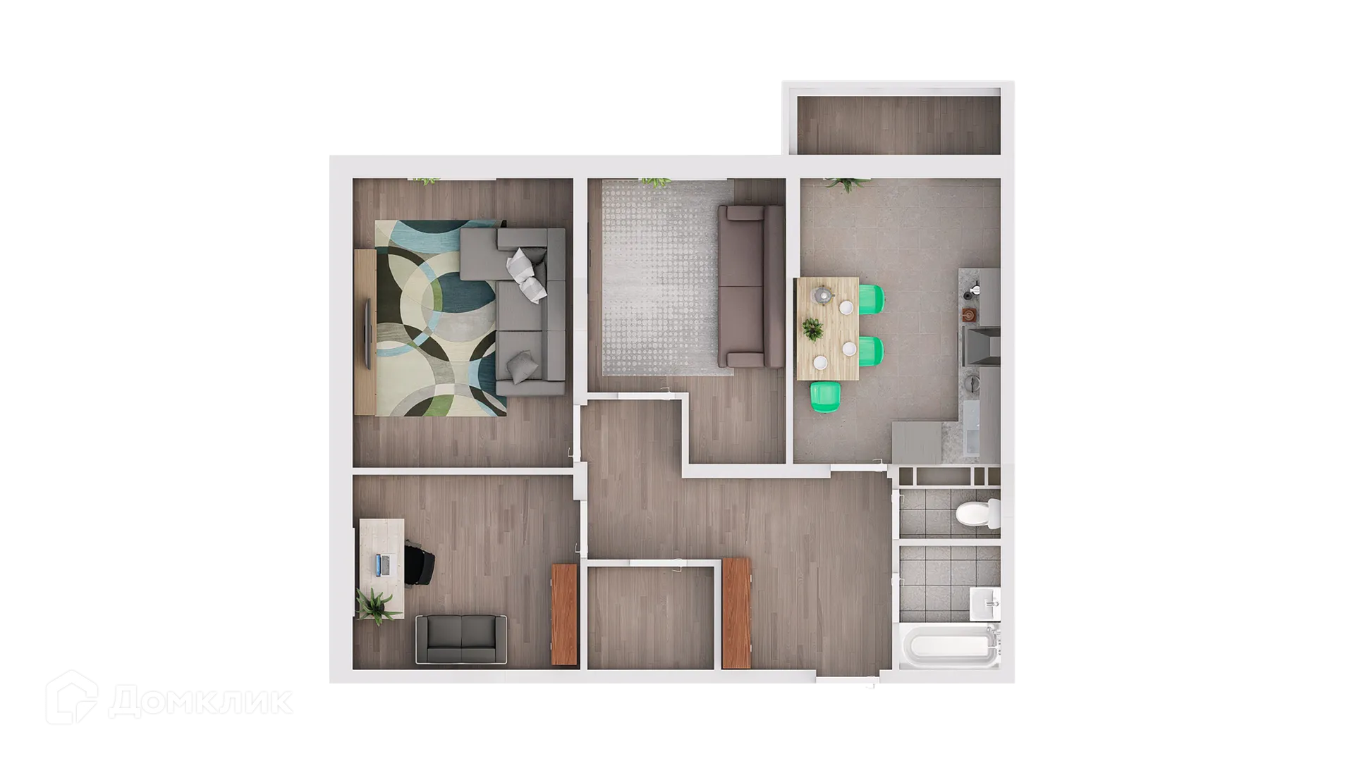 Планировка 3-комнатной квартиры 80 м² в ЖК "Gray (Грэй)", г. Ростов-на-Дону — фото 2