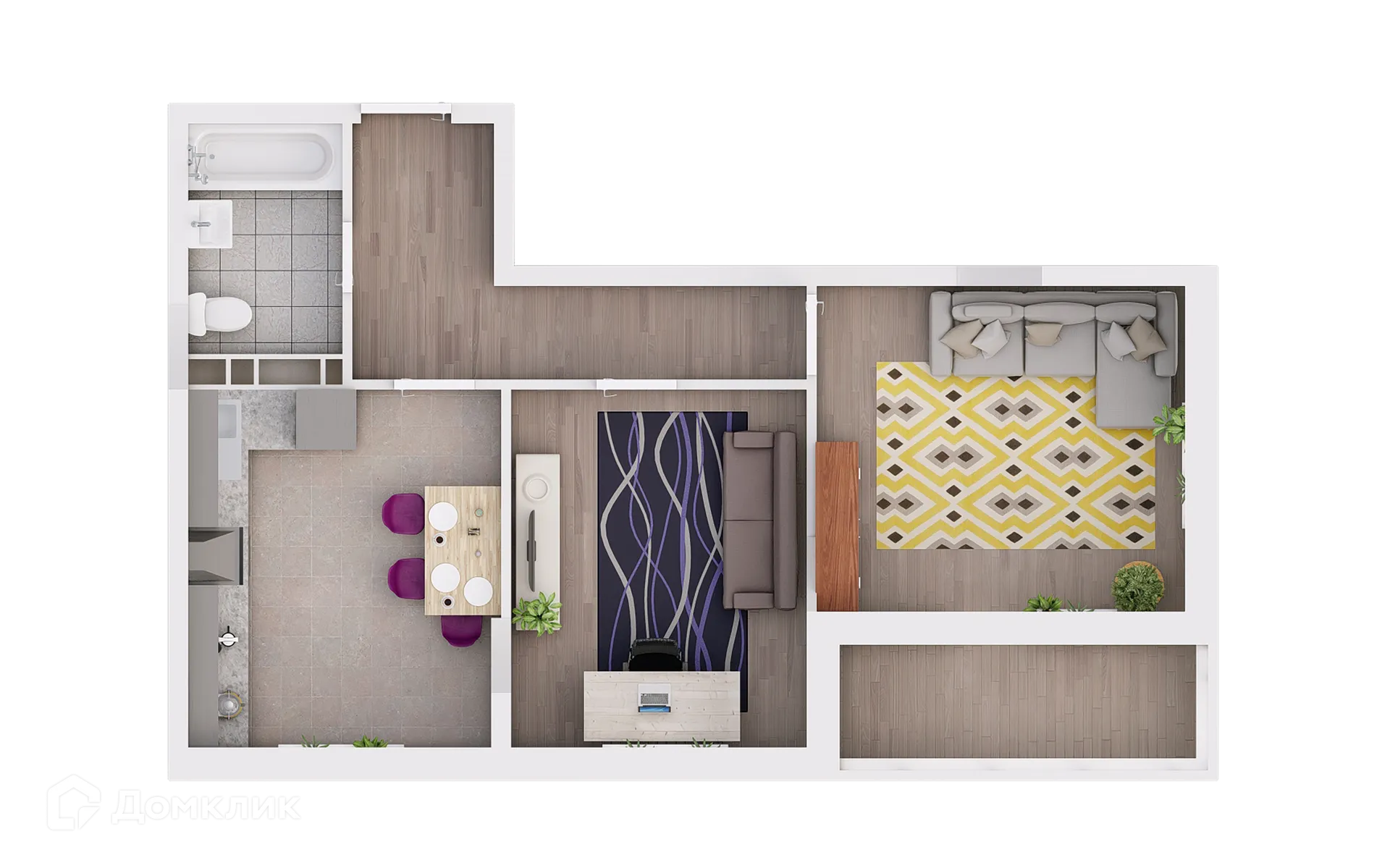 Планировка 2-комнатной квартиры 52.85 м² в ЖК "Gray (Грэй)", г. Ростов-на-Дону — фото 2