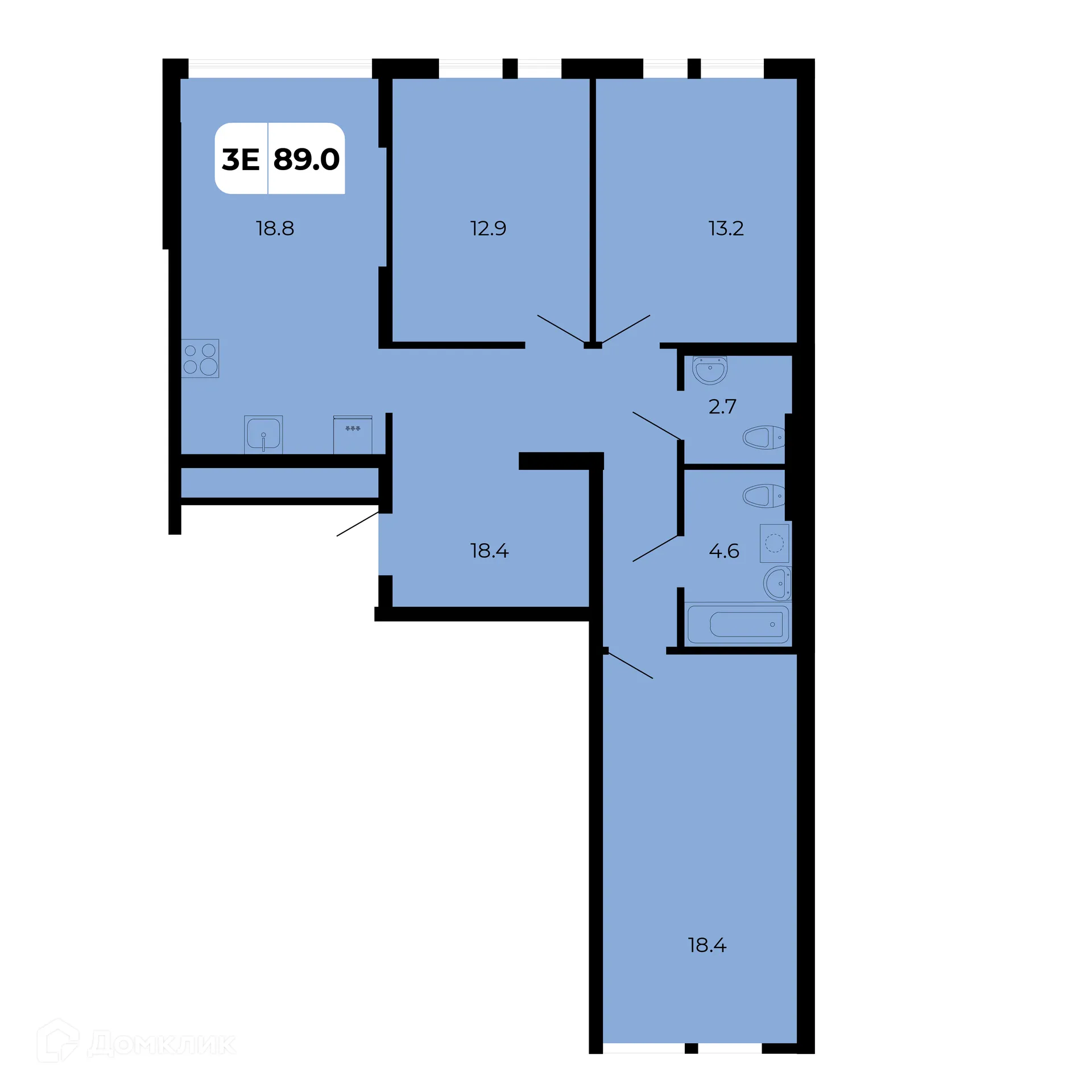 Планировка 3-комнатной квартиры 89 м² в ЖК НОРД, г. Ростов-на-Дону — фото 1