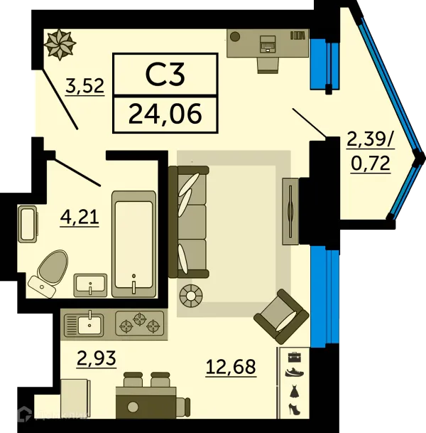 Планировка Студия в ЖК Royal Towers (Роял Тауэрс)