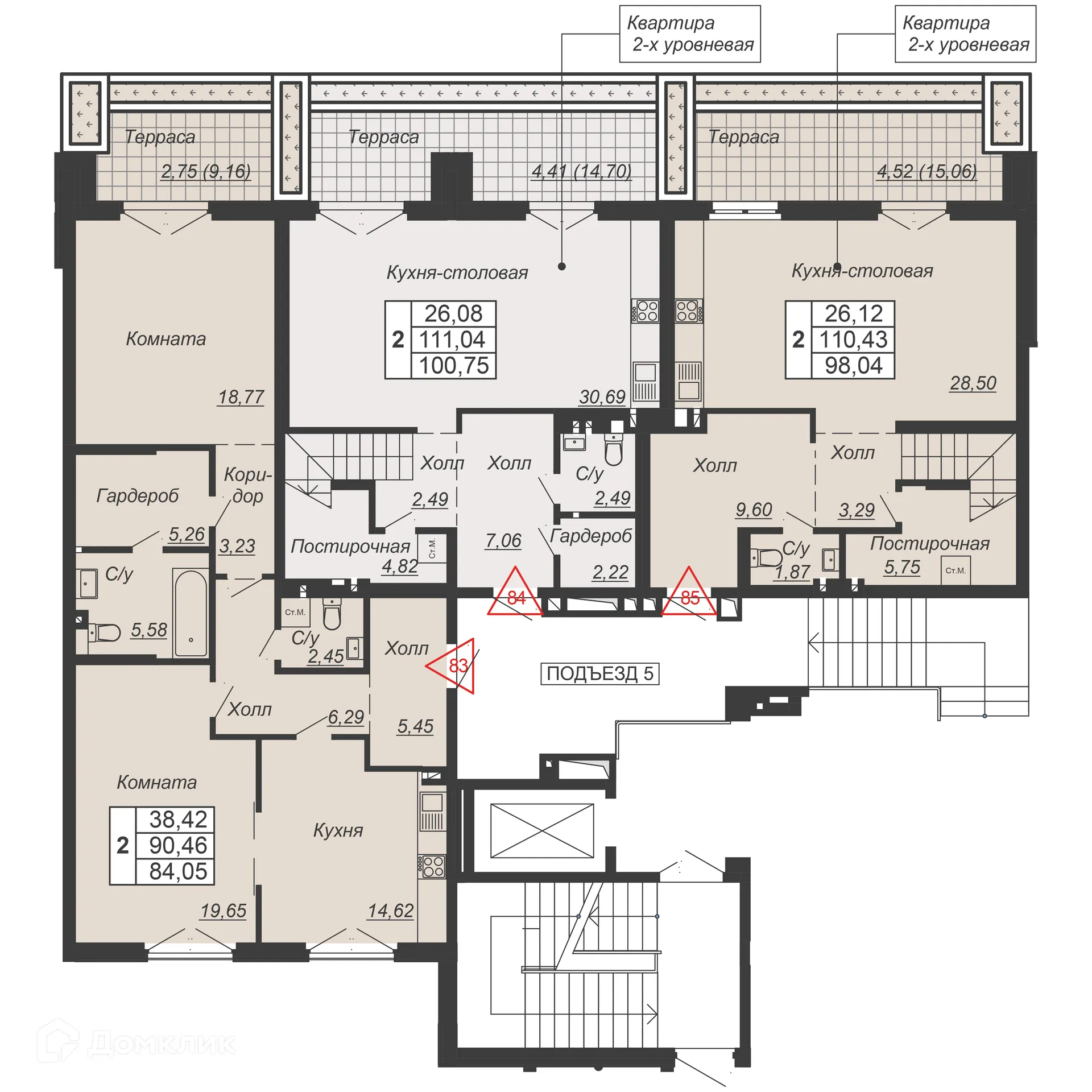 Планировка 2-комнатной квартиры 84.05 м² в ЖК ДОМ-РЕЗИДЕНЦИЯ СОБРАНИЕ, г. Ростов-на-Дону — фото 3