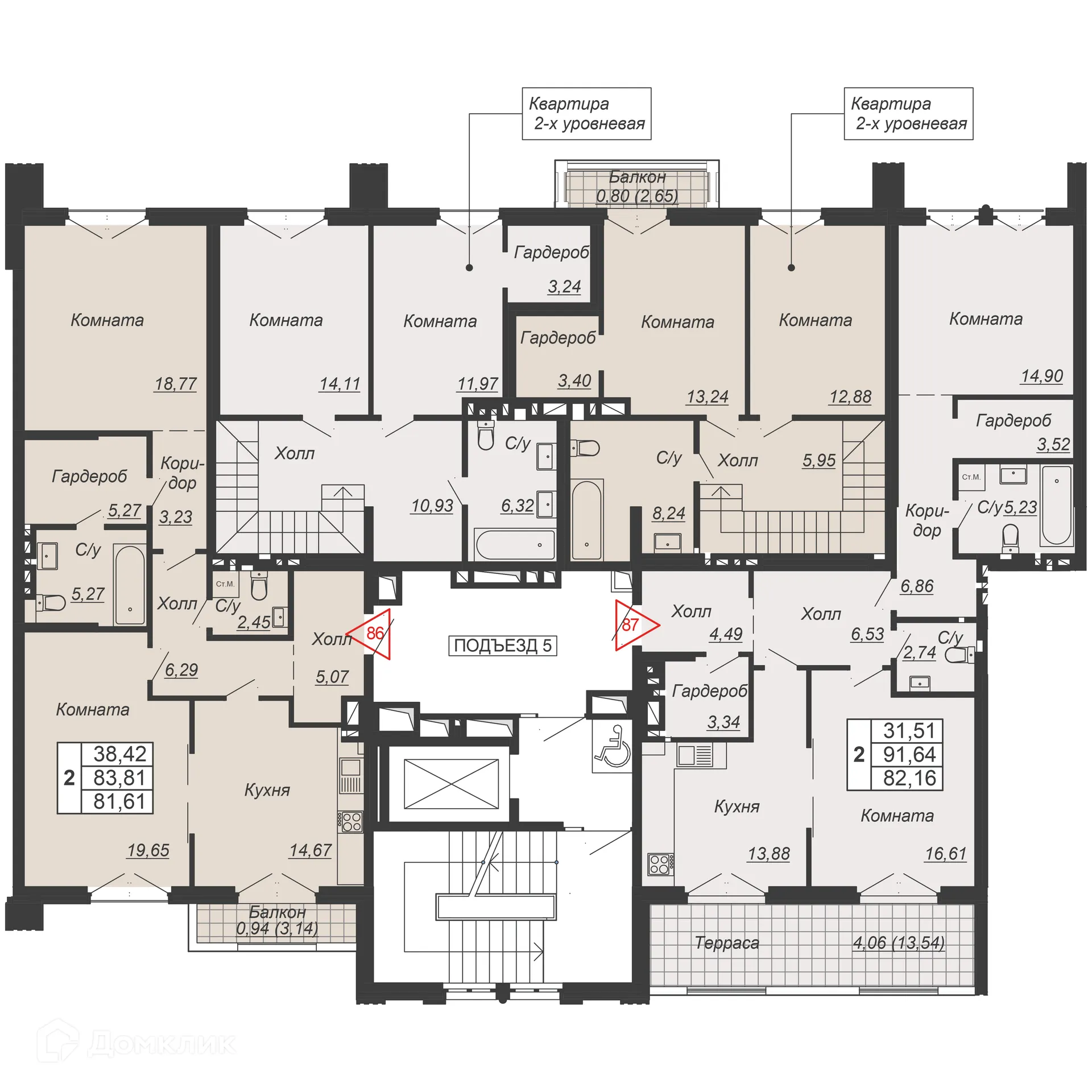 Планировка 2-комнатной квартиры 82.16 м² в ЖК ДОМ-РЕЗИДЕНЦИЯ СОБРАНИЕ, г. Ростов-на-Дону — фото 3