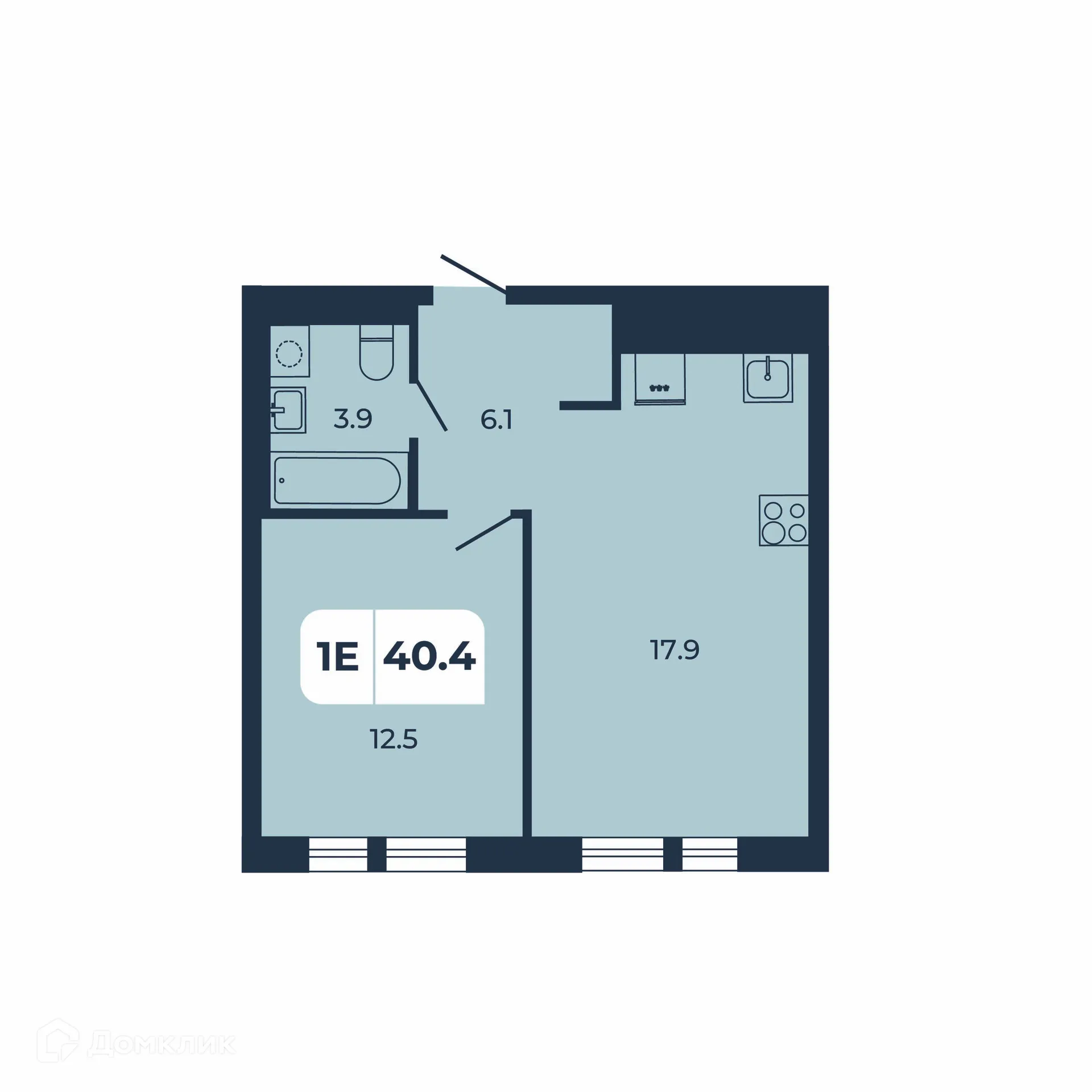 Планировка 1-комнатной квартиры 40.4 м² в ЖК НОРД, г. Ростов-на-Дону — фото 1