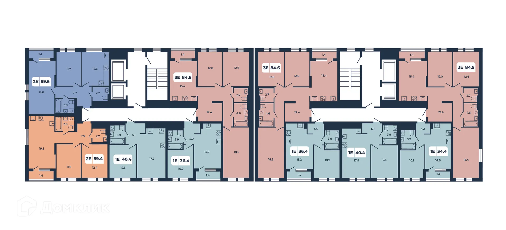Планировка 2-комнатной квартиры 59.4 м² в ЖК НОРД, г. Ростов-на-Дону — фото 3