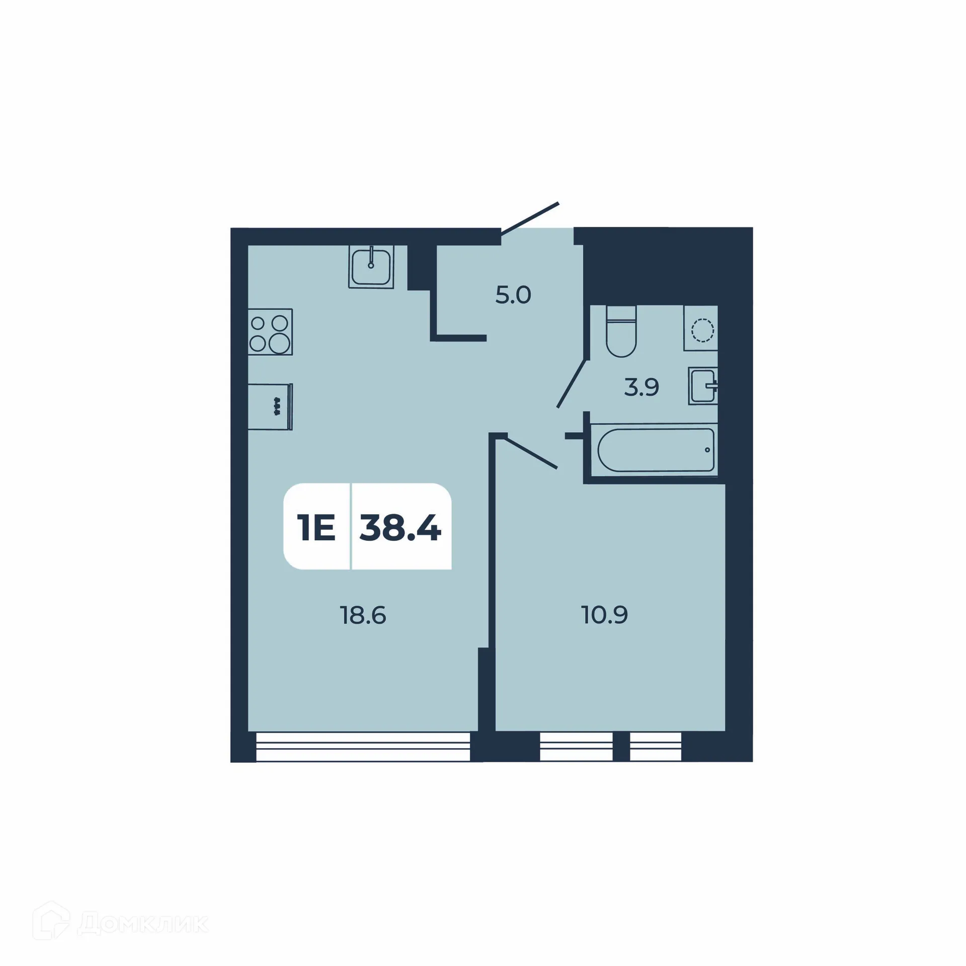 Планировка 1-комнатной квартиры 38.4 м² в ЖК НОРД, г. Ростов-на-Дону — фото 2