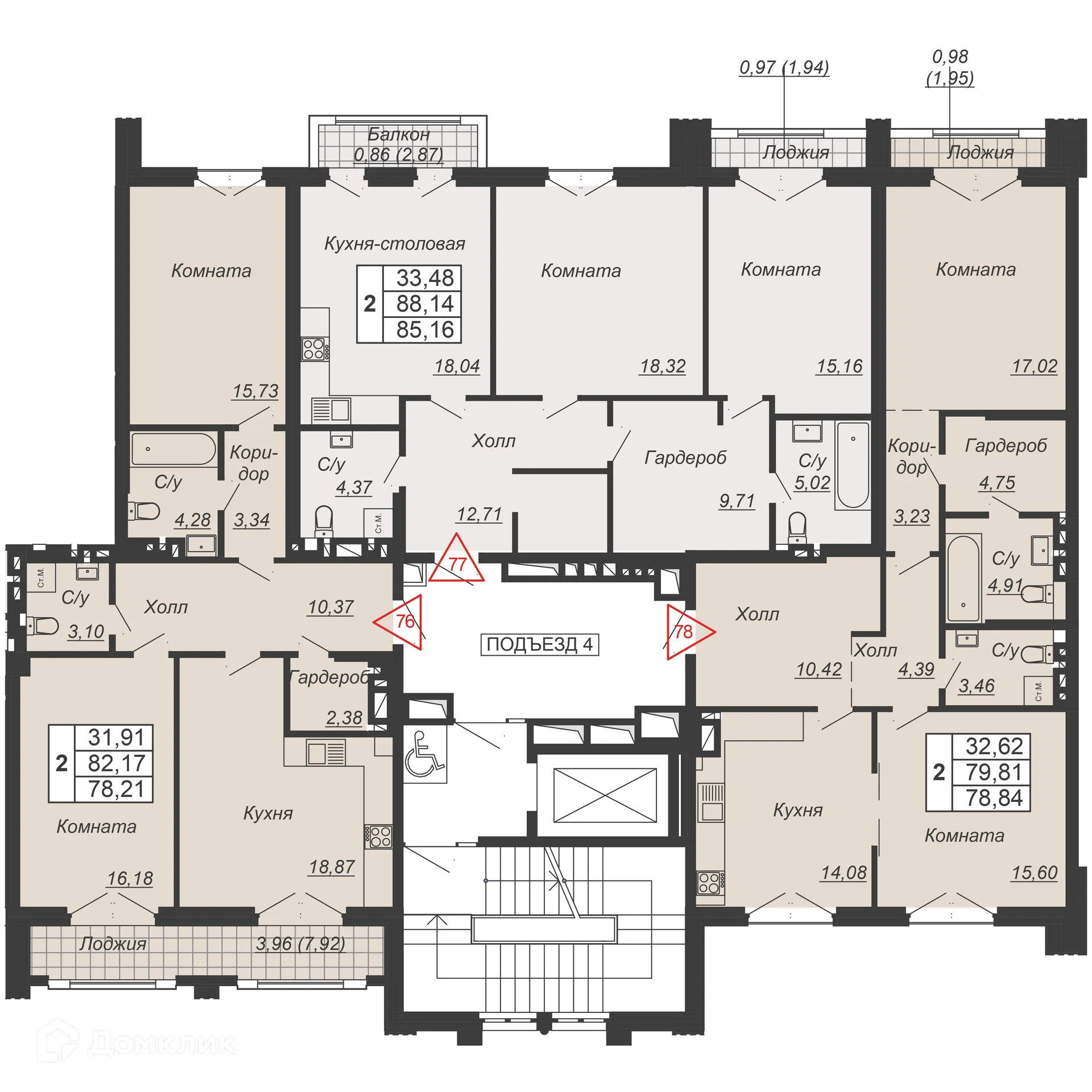 Планировка 2-комнатной квартиры 78.84 м² в ЖК ДОМ-РЕЗИДЕНЦИЯ СОБРАНИЕ, г. Ростов-на-Дону — фото 5
