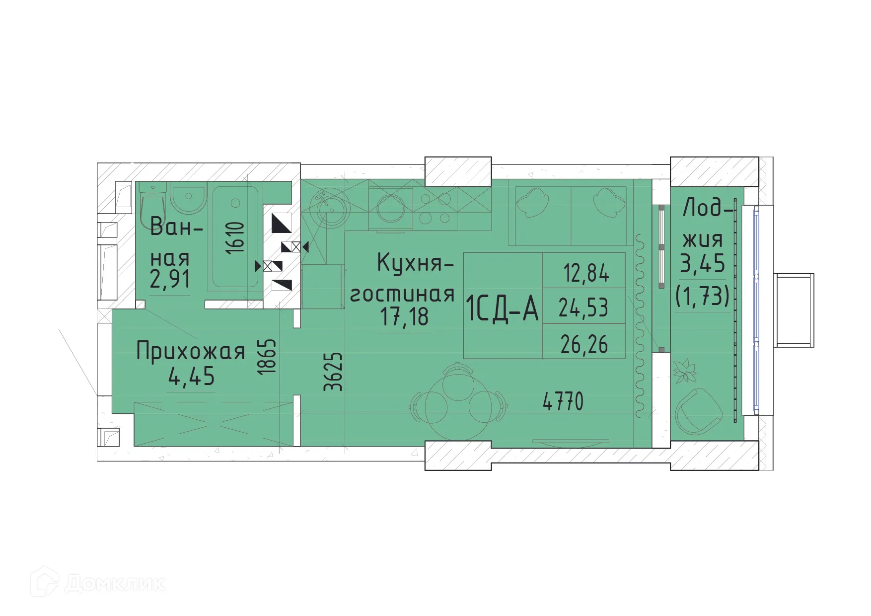 Планировка студии квартиры 26.26 м² в ЖК Орион, г. Ростов-на-Дону — фото 2