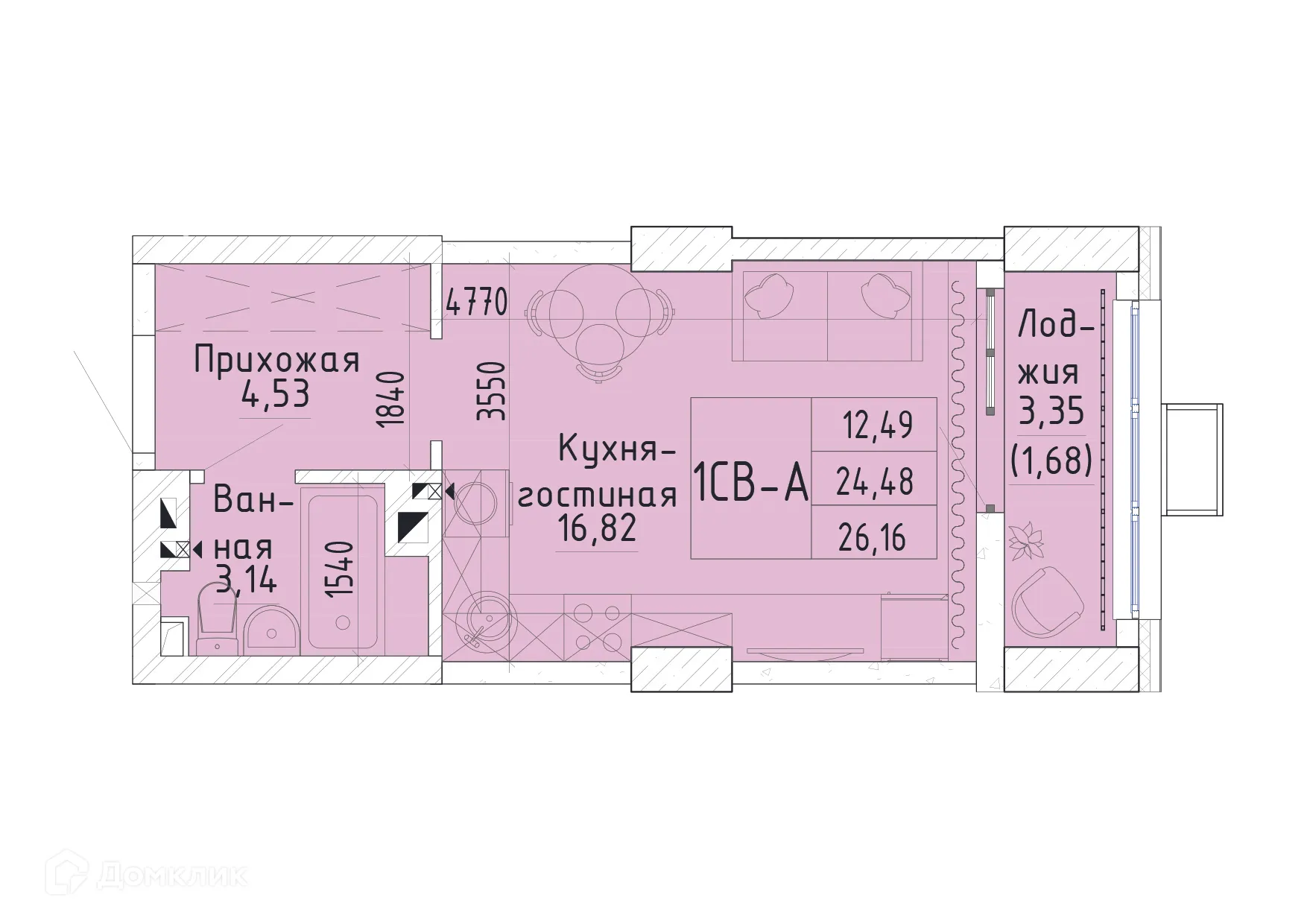 Планировка студии квартиры 26.16 м² в ЖК Орион, г. Ростов-на-Дону — фото 2