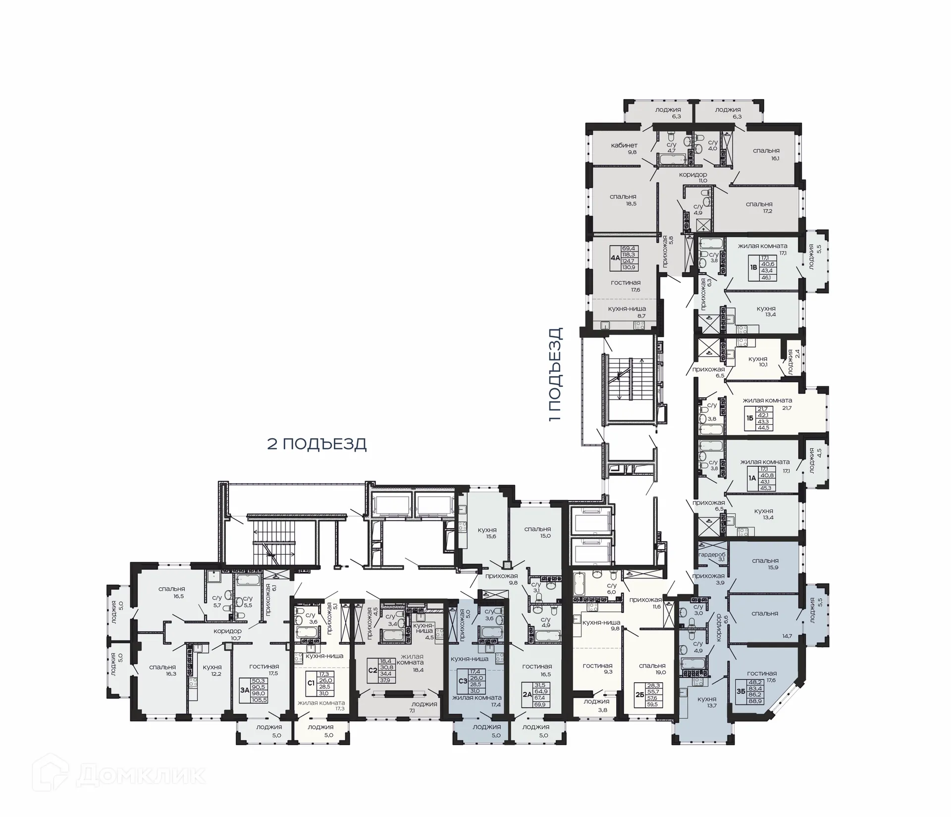 Планировка 4-комнатной квартиры 131.6 м² в ЖК "Театрал", г. Ростов-на-Дону — фото 3