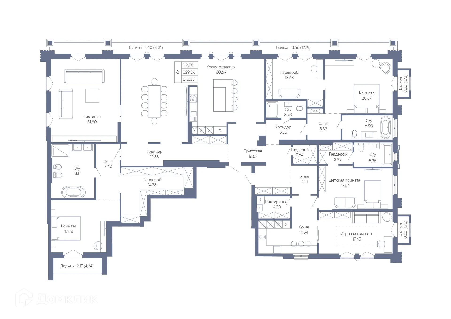 Планировка 6-комнатной квартиры 310.33 м² в ЖК ДОМ-РЕЗИДЕНЦИЯ СОБРАНИЕ, г. Ростов-на-Дону — фото 2