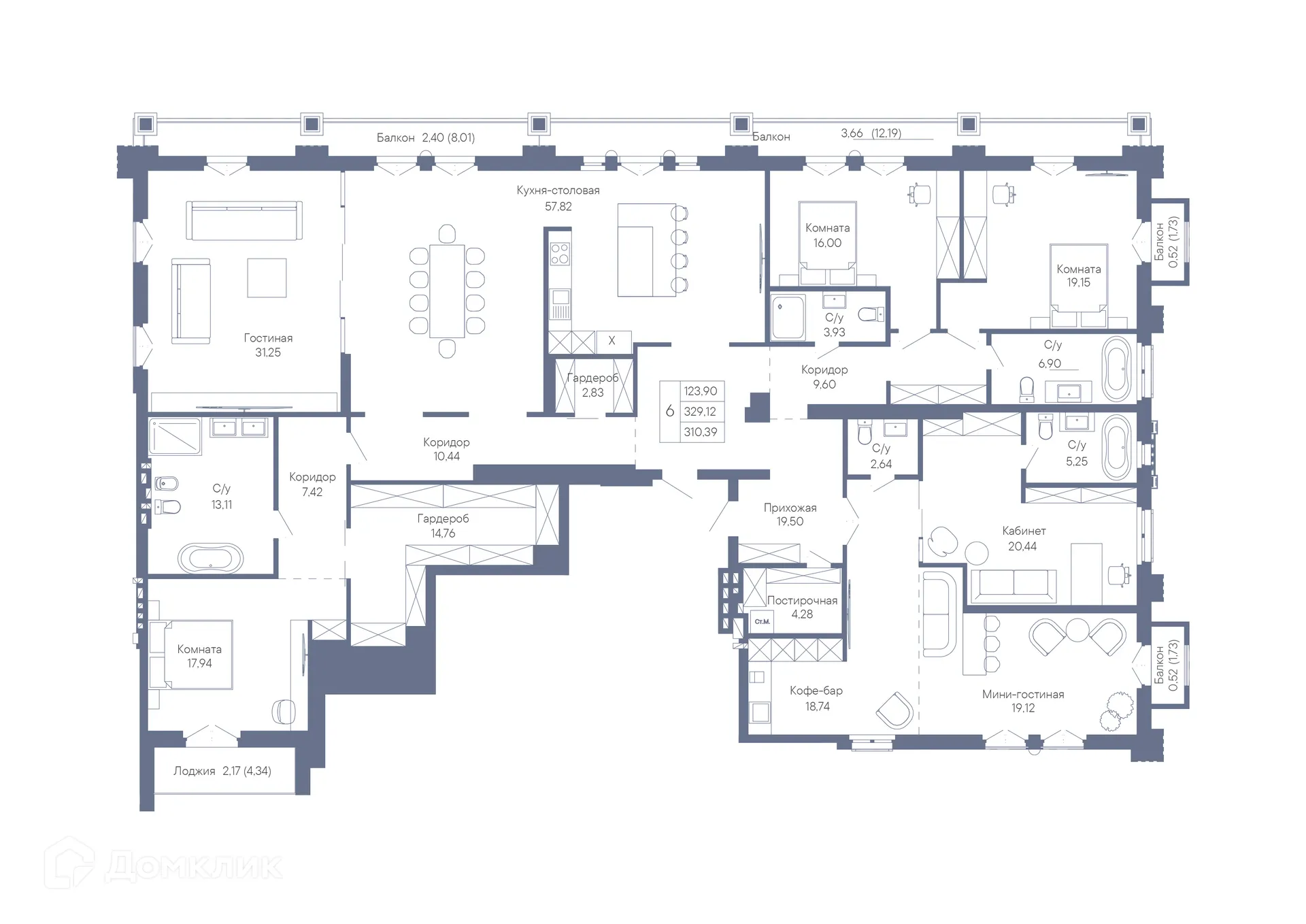 Планировка 6-комнатной квартиры 310.39 м² в ЖК ДОМ-РЕЗИДЕНЦИЯ СОБРАНИЕ, г. Ростов-на-Дону — фото 2