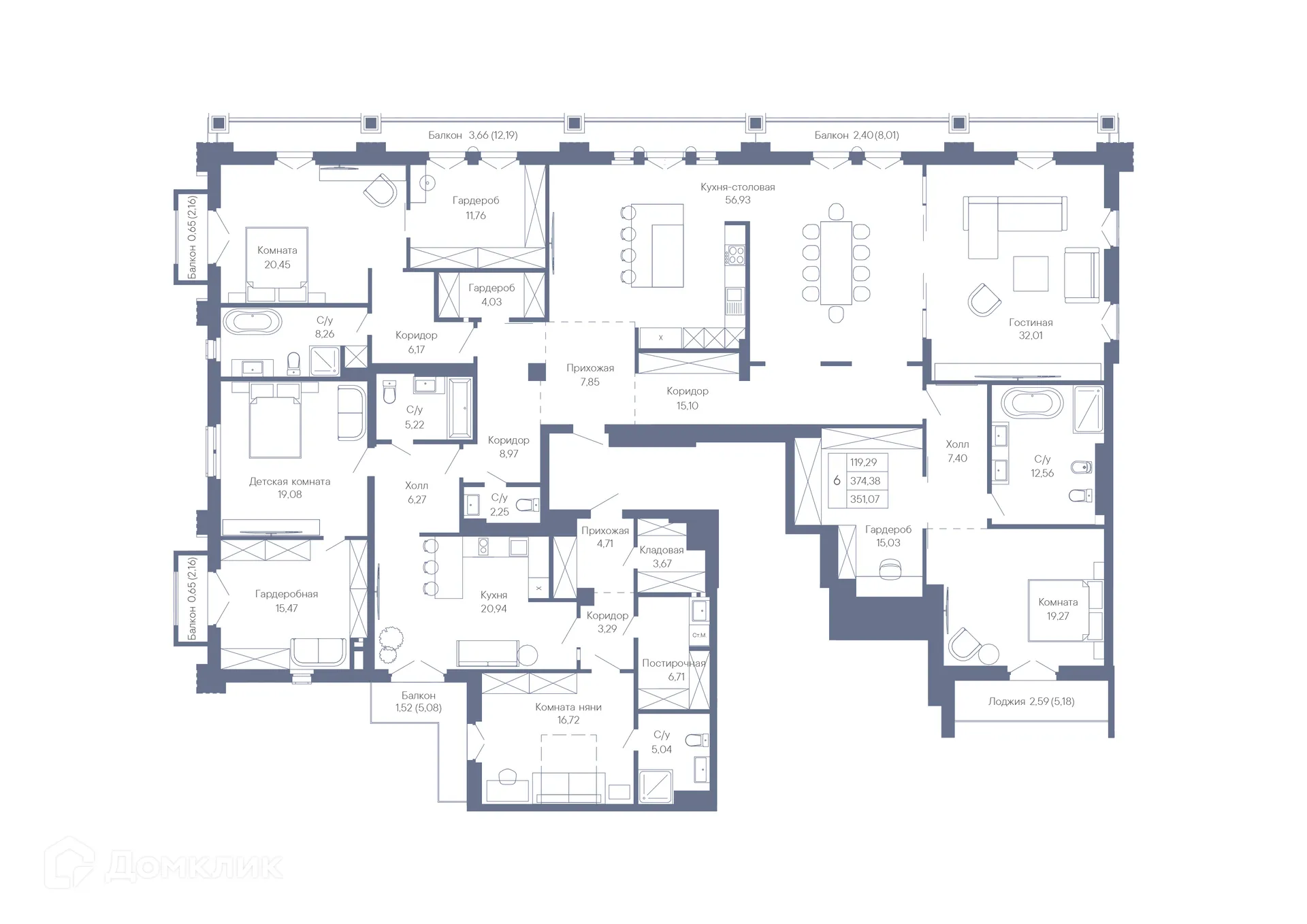Планировка 6-комнатной квартиры 351.07 м² в ЖК ДОМ-РЕЗИДЕНЦИЯ СОБРАНИЕ, г. Ростов-на-Дону — фото 2