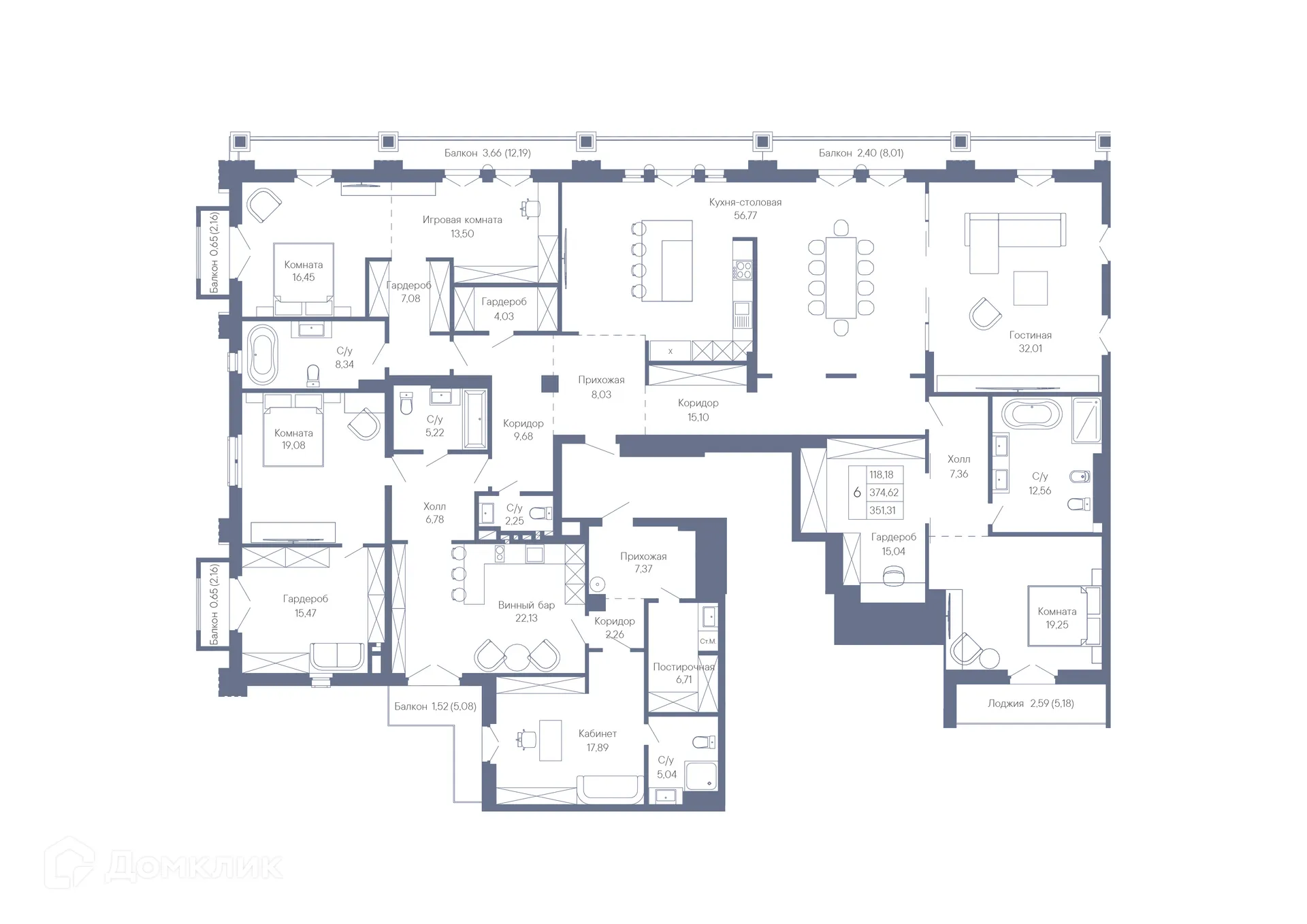 Планировка 6-комнатной квартиры 351.31 м² в ЖК ДОМ-РЕЗИДЕНЦИЯ СОБРАНИЕ, г. Ростов-на-Дону — фото 2