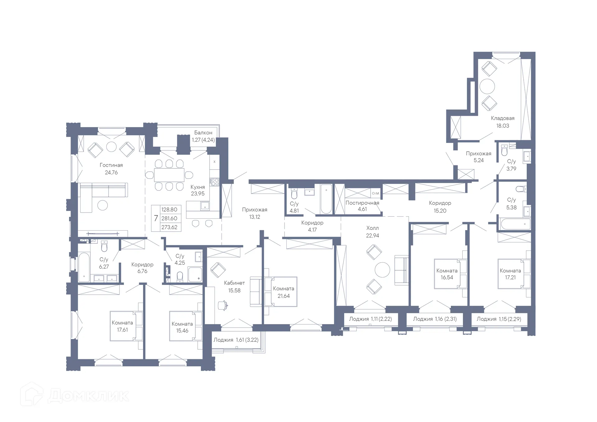 Планировка 7-комнатной квартиры 273.62 м² в ЖК ДОМ-РЕЗИДЕНЦИЯ СОБРАНИЕ, г. Ростов-на-Дону — фото 2