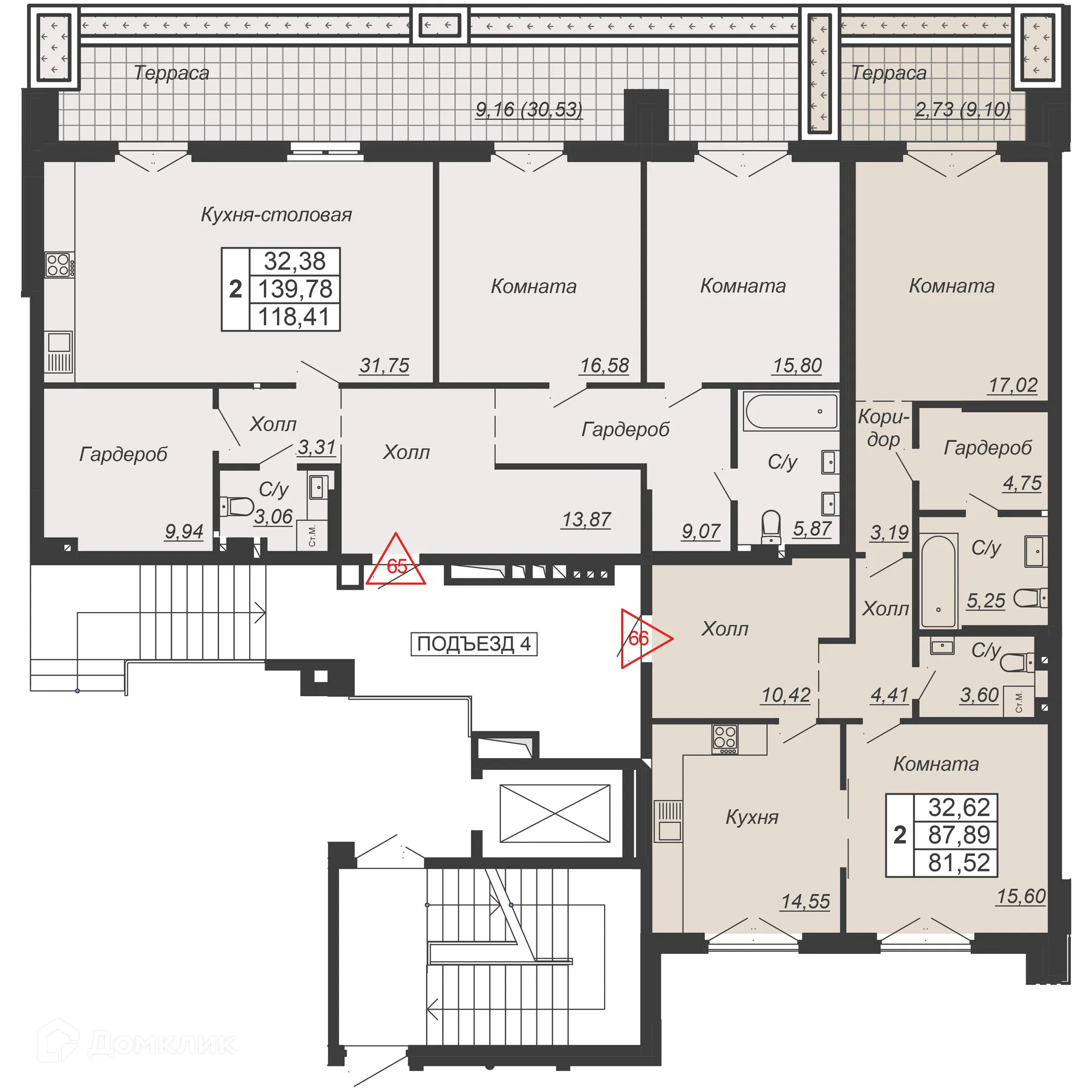 Планировка 3-комнатной квартиры 118.41 м² в ЖК ДОМ-РЕЗИДЕНЦИЯ СОБРАНИЕ, г. Ростов-на-Дону — фото 3