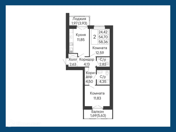 Планировка 2 комн. в ЖК Курортный квартал Ривьера
