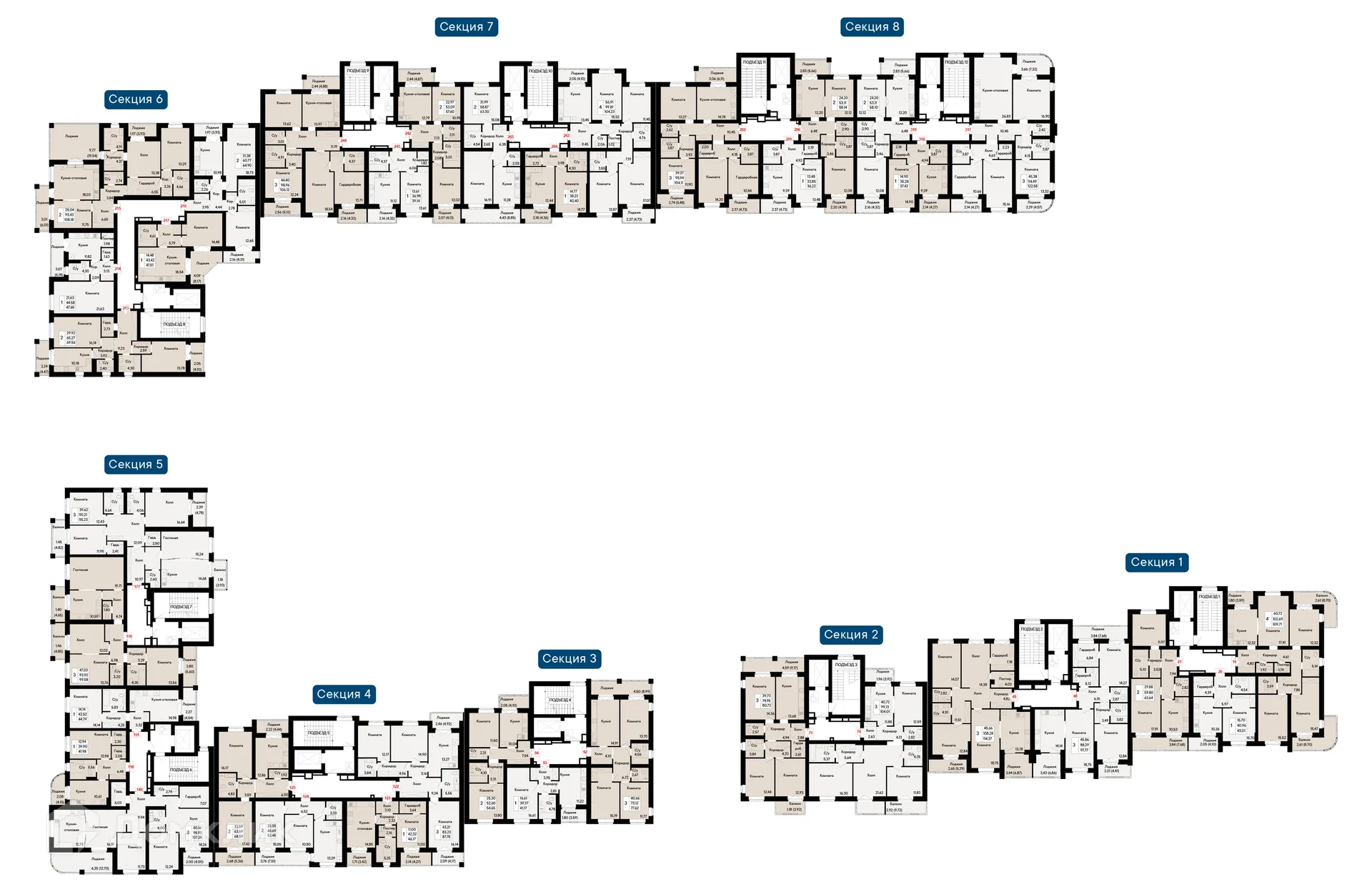 Планировка 3-комнатной квартиры 106.12 м² в ЖК Курортный квартал Ривьера, г. Ростов-на-Дону — фото 3