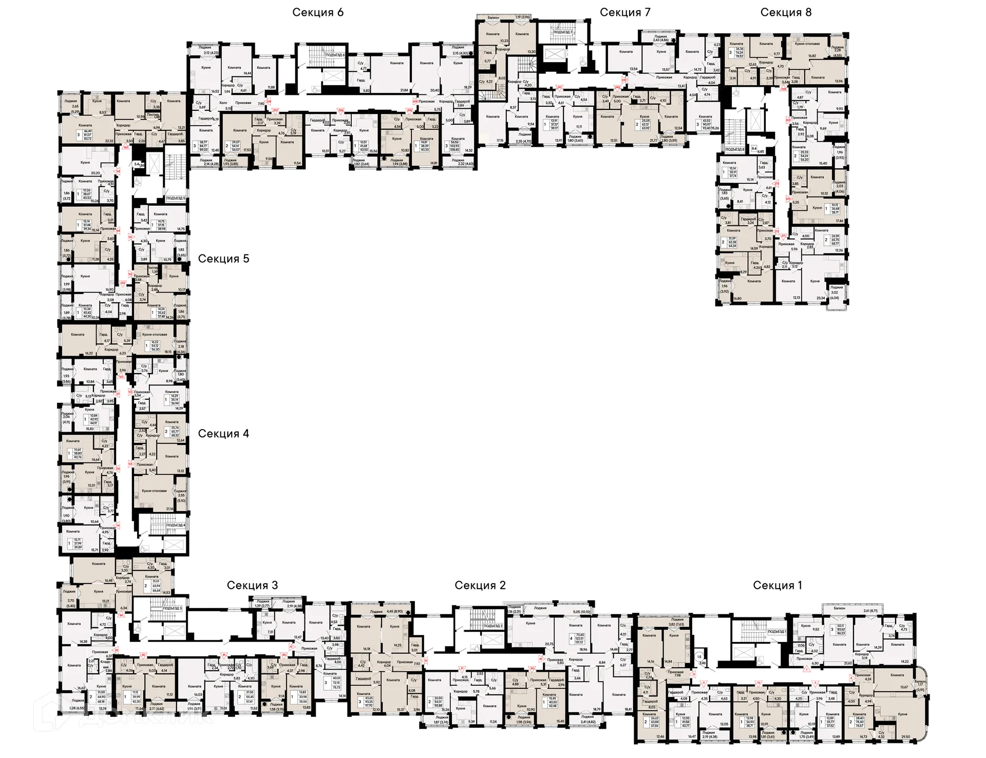 Планировка 3-комнатной квартиры 75.73 м² в ЖК Курортный квартал Ривьера, г. Ростов-на-Дону — фото 2