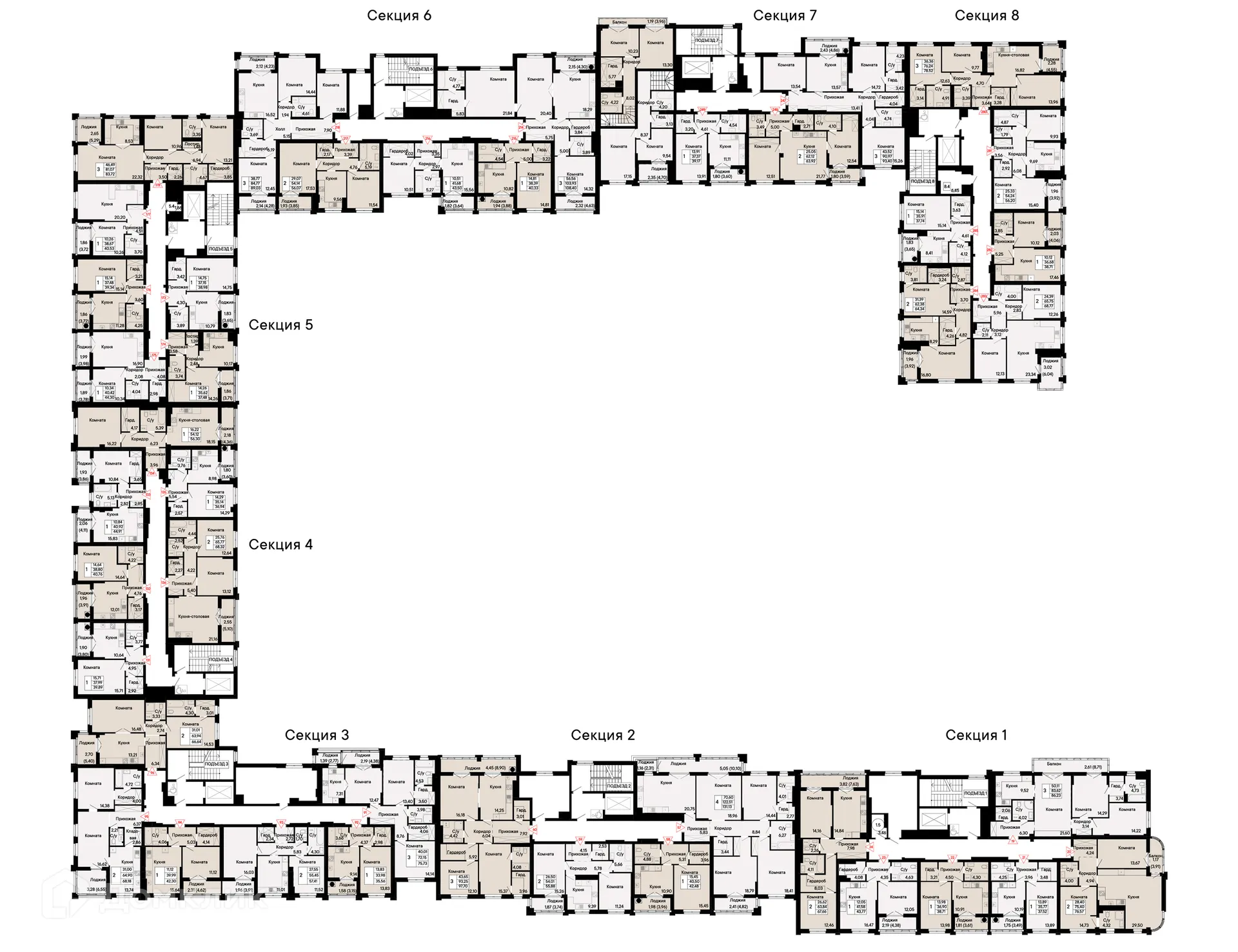 Планировка 1-комнатной квартиры 44.3 м² в ЖК Курортный квартал Ривьера, г. Ростов-на-Дону — фото 2