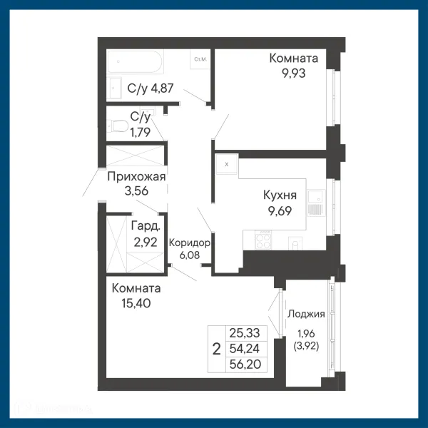 Планировка 2 комн. в ЖК Курортный квартал Ривьера