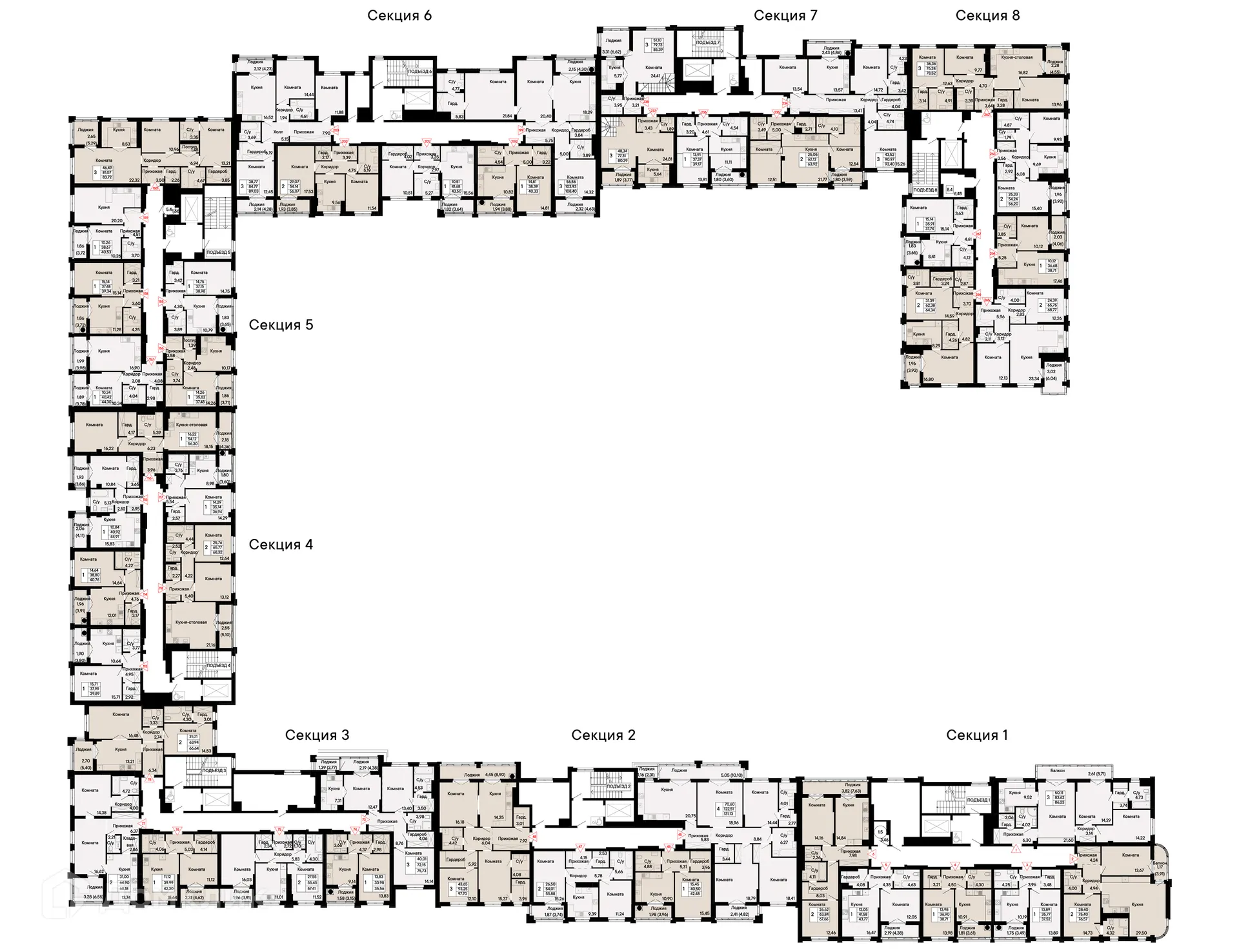 Планировка 2-комнатной квартиры 64.34 м² в ЖК Курортный квартал Ривьера, г. Ростов-на-Дону — фото 2