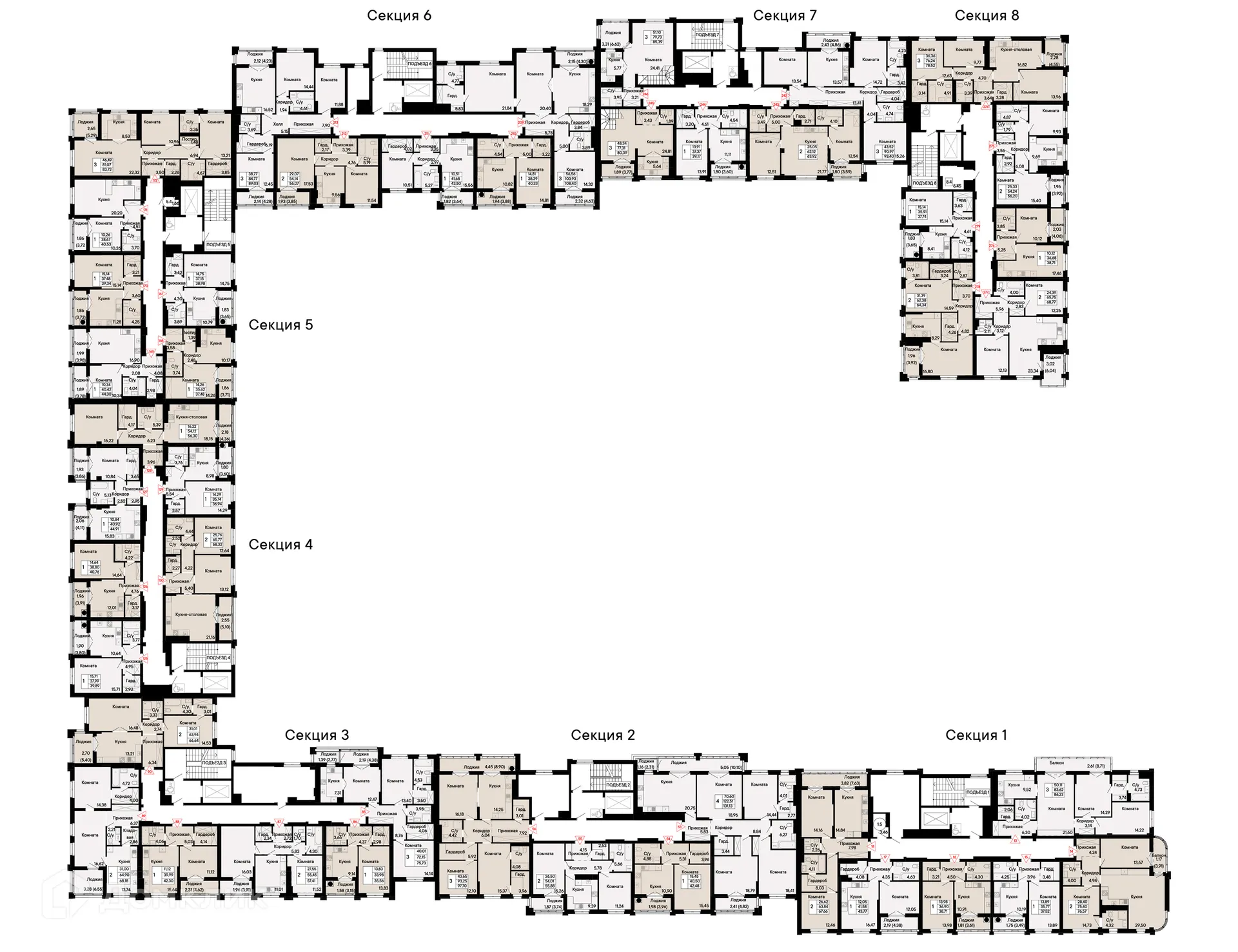 Планировка 2-комнатной квартиры 68.77 м² в ЖК Курортный квартал Ривьера, г. Ростов-на-Дону — фото 2