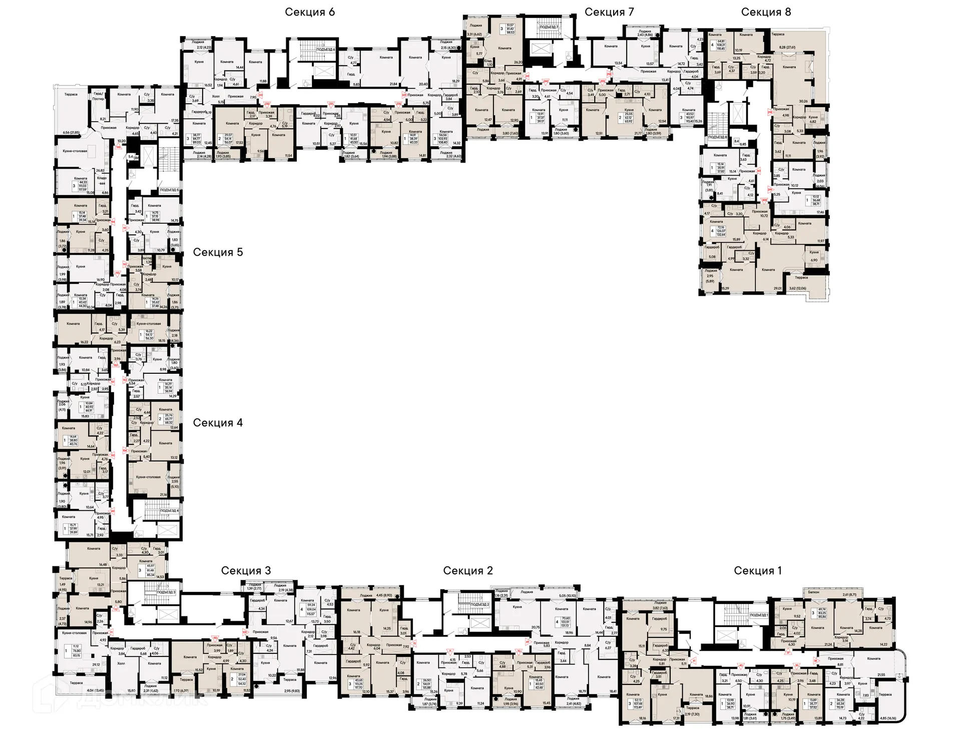 Планировка 4-комнатной квартиры 118.45 м² в ЖК Курортный квартал Ривьера, г. Ростов-на-Дону — фото 2
