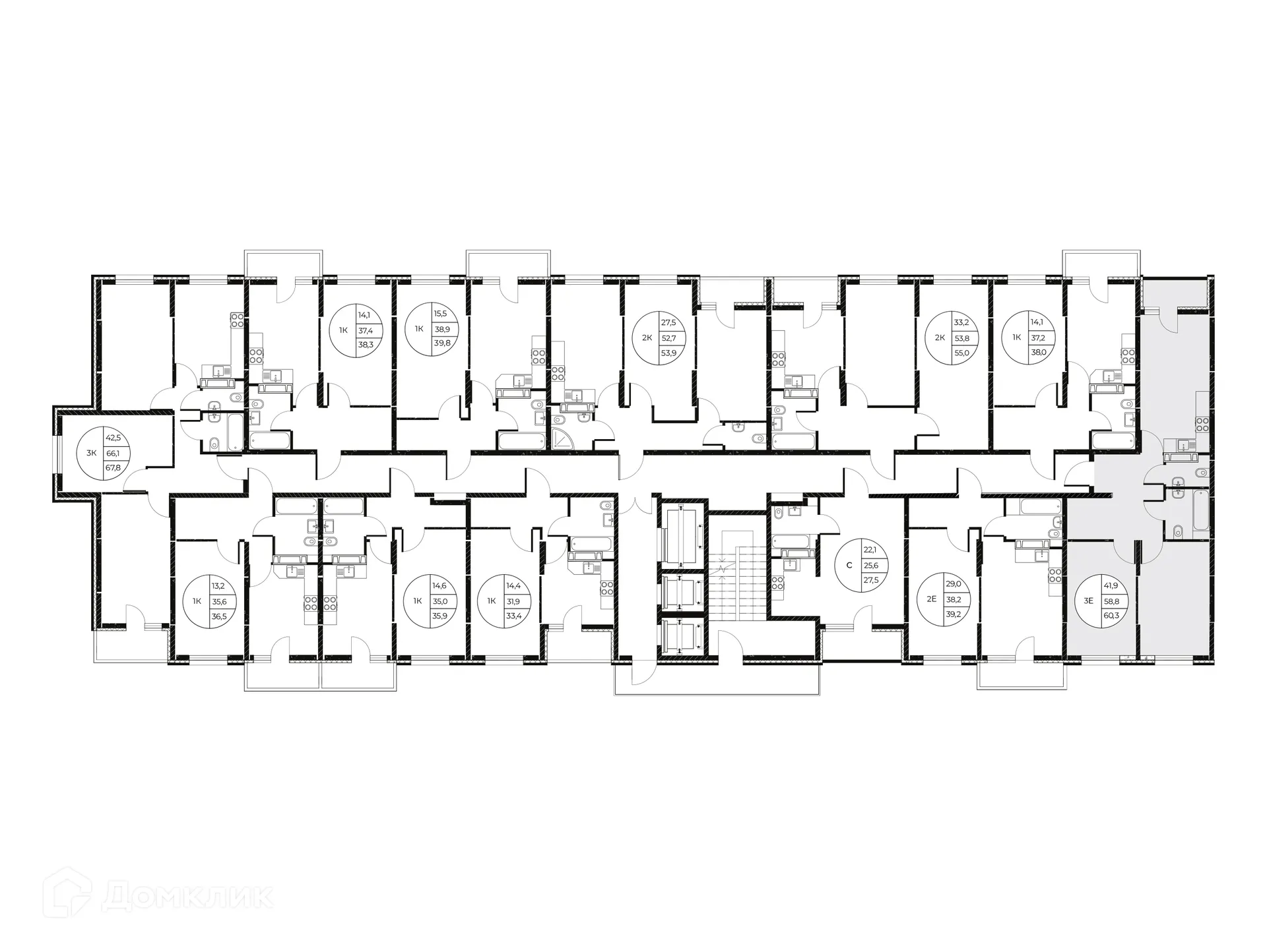 Планировка 3-комнатной квартиры 60.3 м² в ЖК Панорама на Театральном, г. Ростов-на-Дону — фото 3