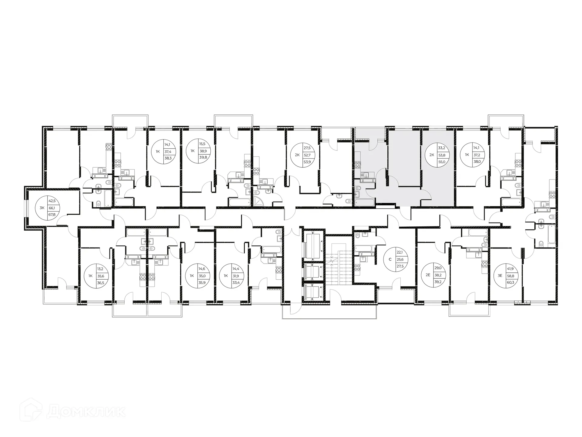 Планировка 2-комнатной квартиры 55 м² в ЖК Панорама на Театральном, г. Ростов-на-Дону — фото 2