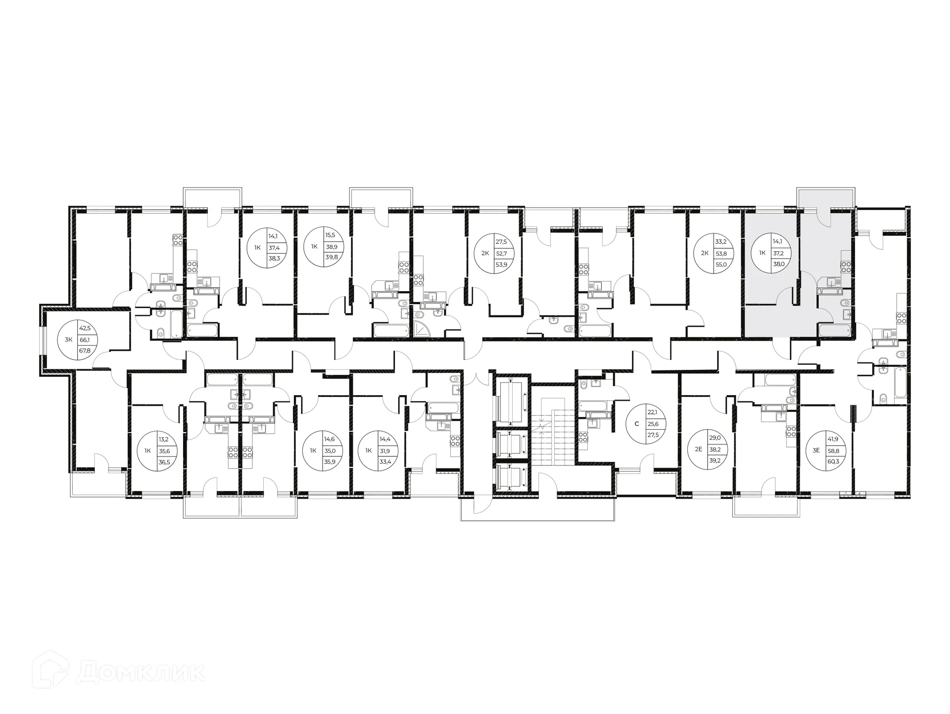 Планировка 1-комнатной квартиры 38 м² в ЖК Панорама на Театральном, г. Ростов-на-Дону — фото 3