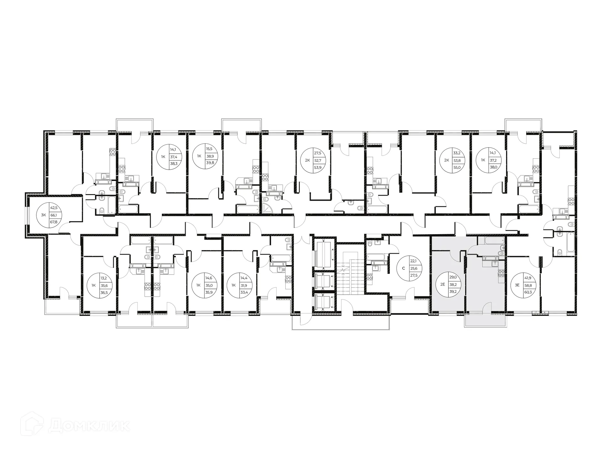 Планировка 2-комнатной квартиры 39.2 м² в ЖК Панорама на Театральном, г. Ростов-на-Дону — фото 3