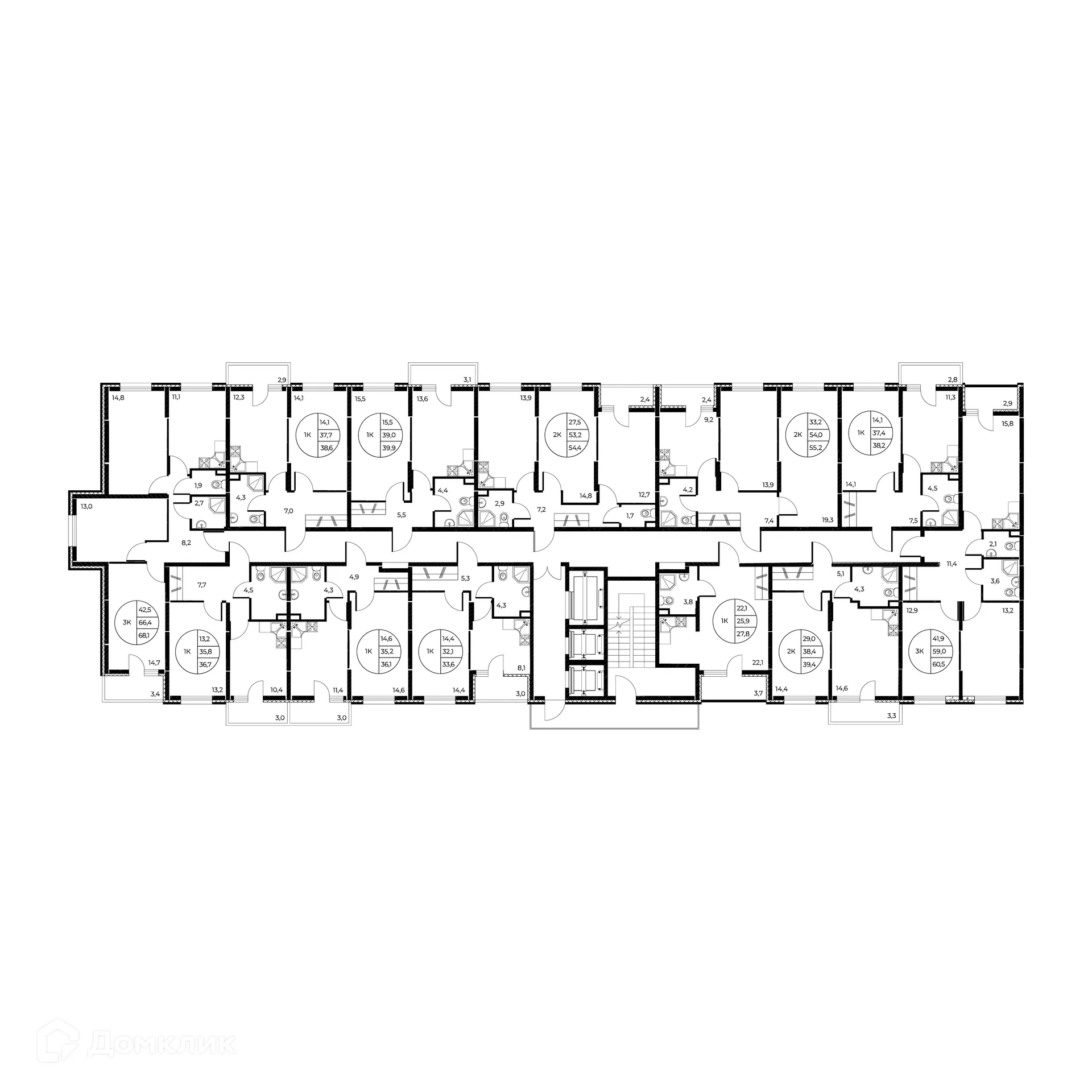 Планировка 2-комнатной квартиры 54.7 м² в ЖК Панорама на Театральном, г. Ростов-на-Дону — фото 6