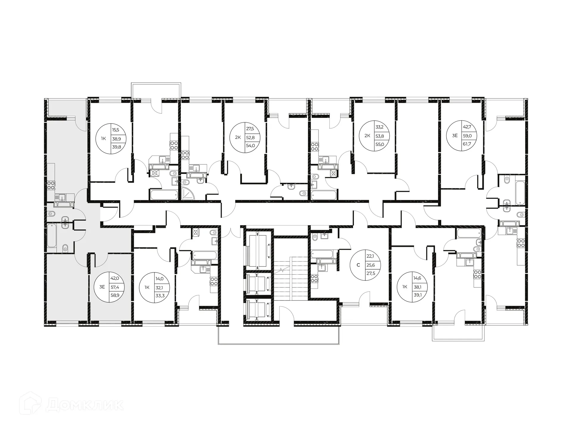 Планировка 3-комнатной квартиры 58.9 м² в ЖК Панорама на Театральном, г. Ростов-на-Дону — фото 3