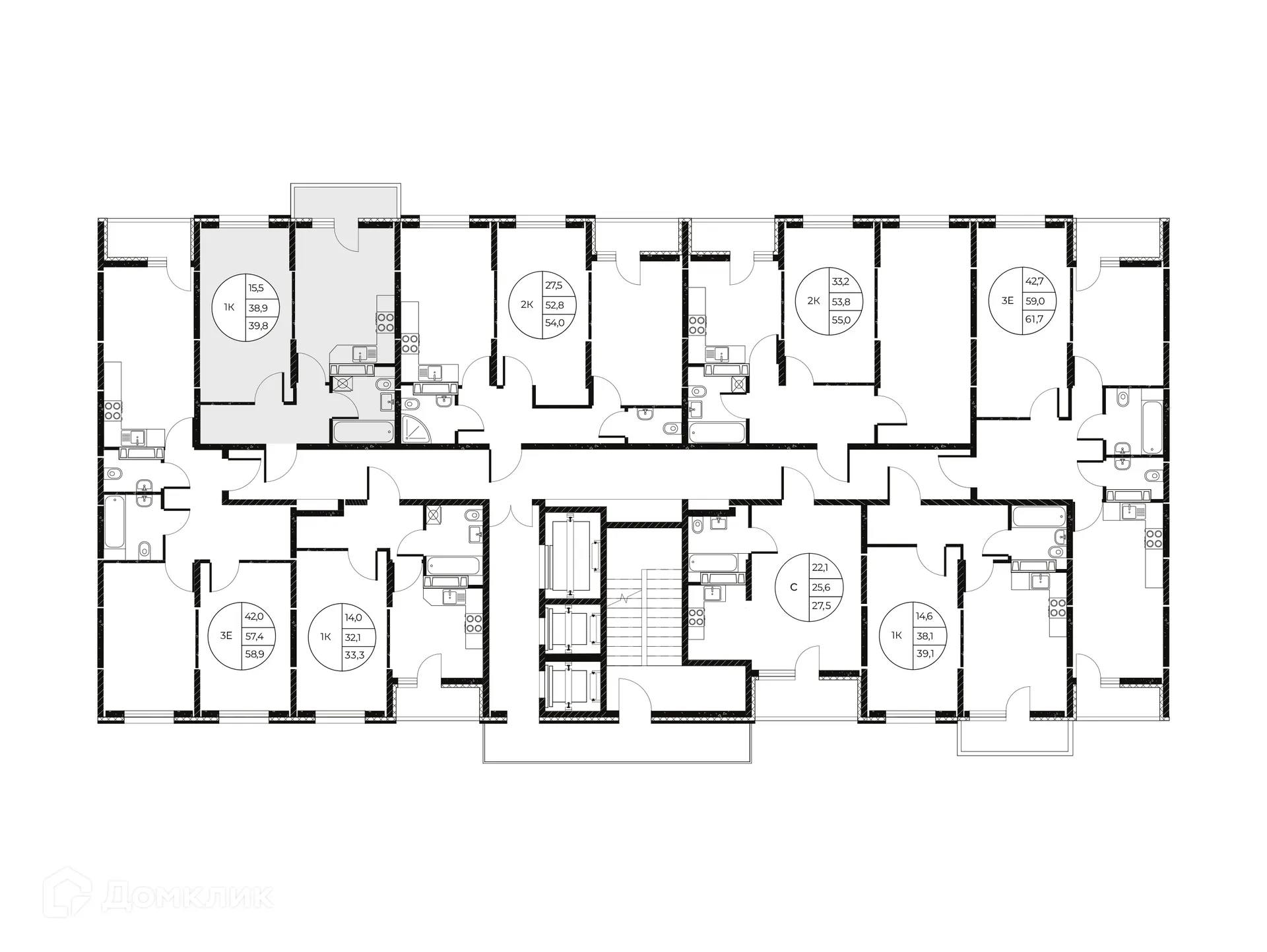 Планировка 1-комнатной квартиры 39.8 м² в ЖК Панорама на Театральном, г. Ростов-на-Дону — фото 9