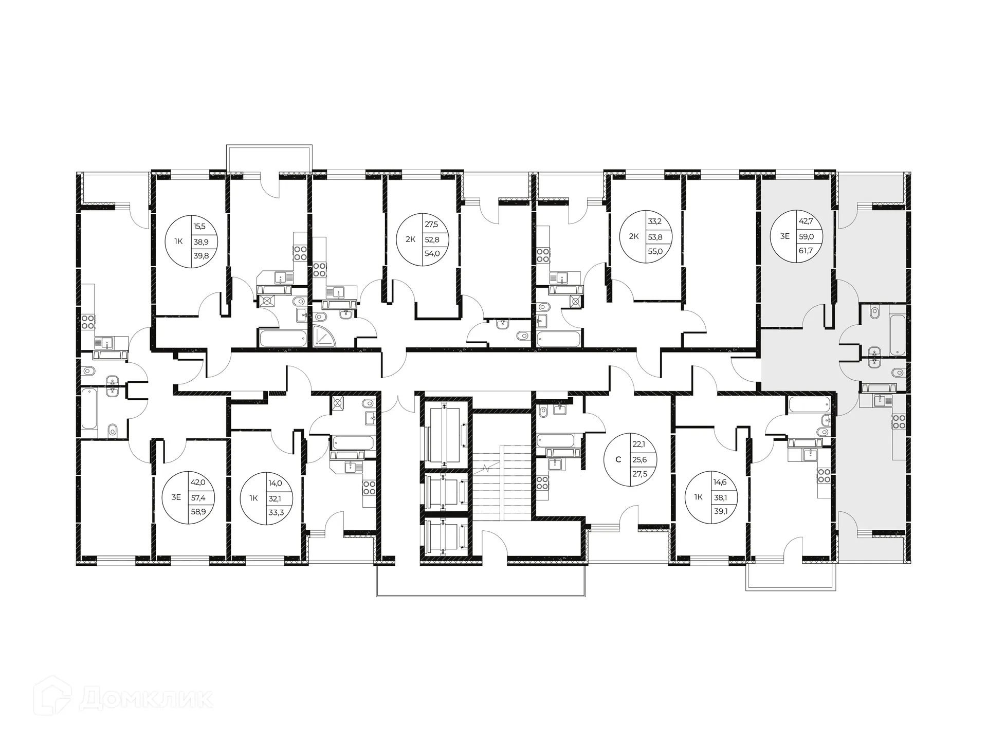 Планировка 3-комнатной квартиры 61.7 м² в ЖК Панорама на Театральном, г. Ростов-на-Дону — фото 3