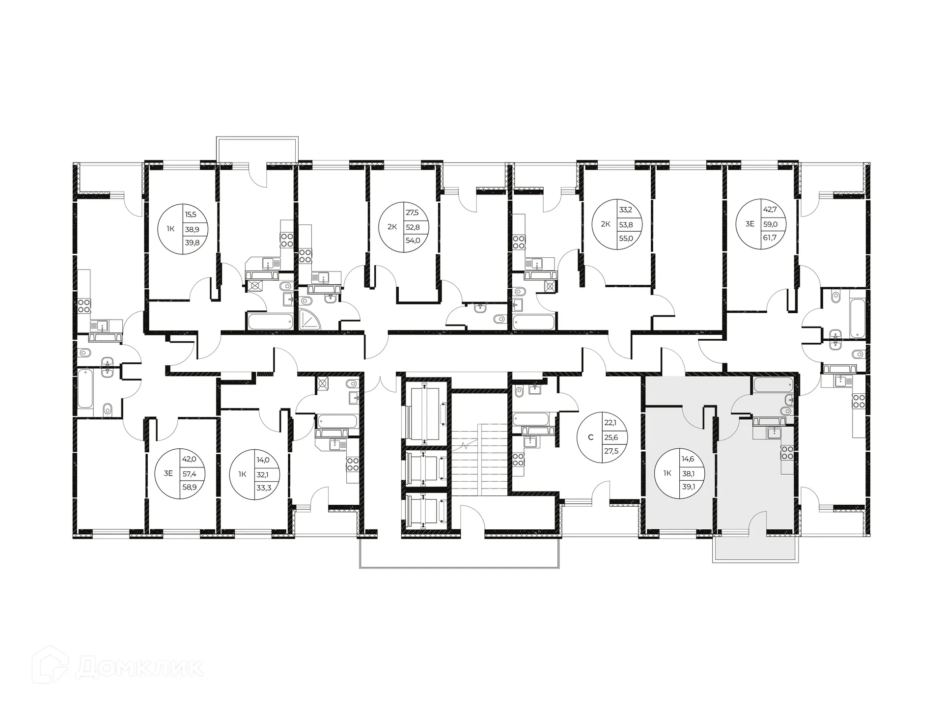 Планировка 1-комнатной квартиры 39.1 м² в ЖК Панорама на Театральном, г. Ростов-на-Дону — фото 9
