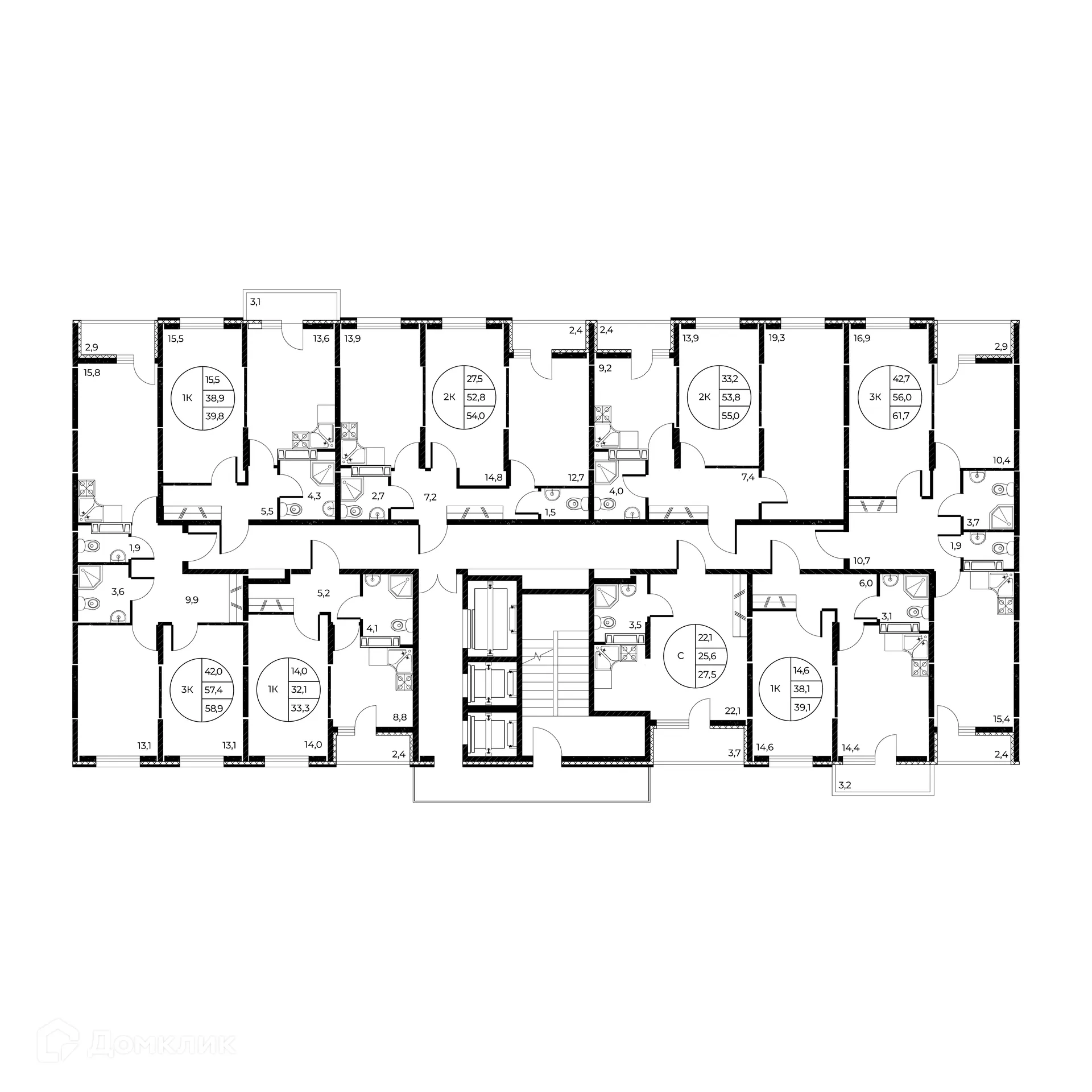 Планировка 2-комнатной квартиры 56.6 м² в ЖК Панорама на Театральном, г. Ростов-на-Дону — фото 4