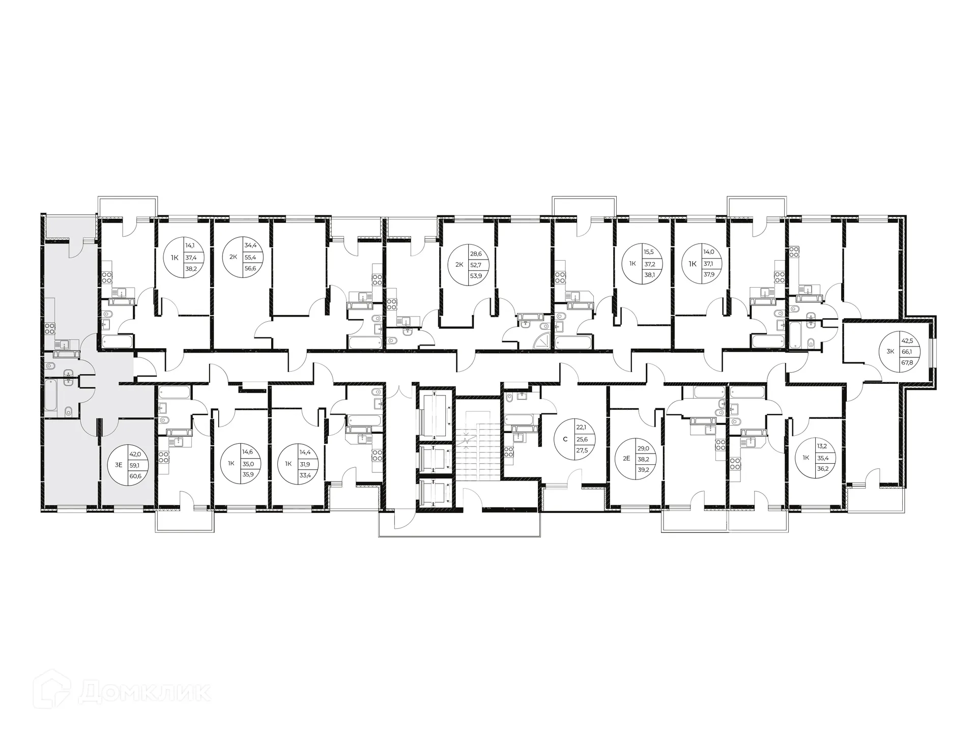 Планировка 3-комнатной квартиры 60.6 м² в ЖК Панорама на Театральном, г. Ростов-на-Дону — фото 3