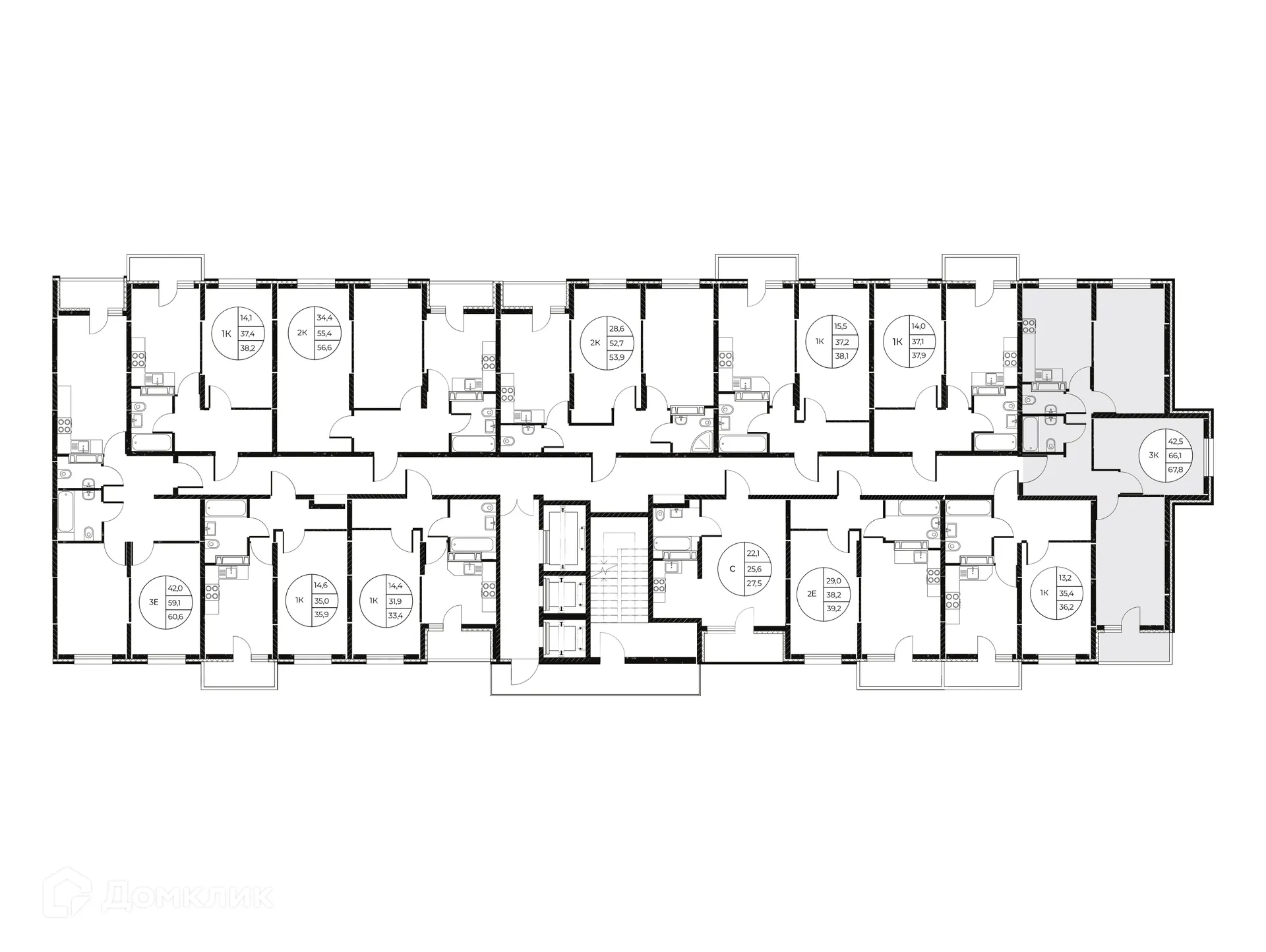 Планировка 3-комнатной квартиры 67.8 м² в ЖК Панорама на Театральном, г. Ростов-на-Дону — фото 3