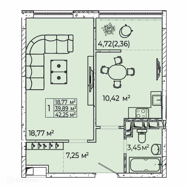 Планировка 1 комн. в ЖК на Школьной